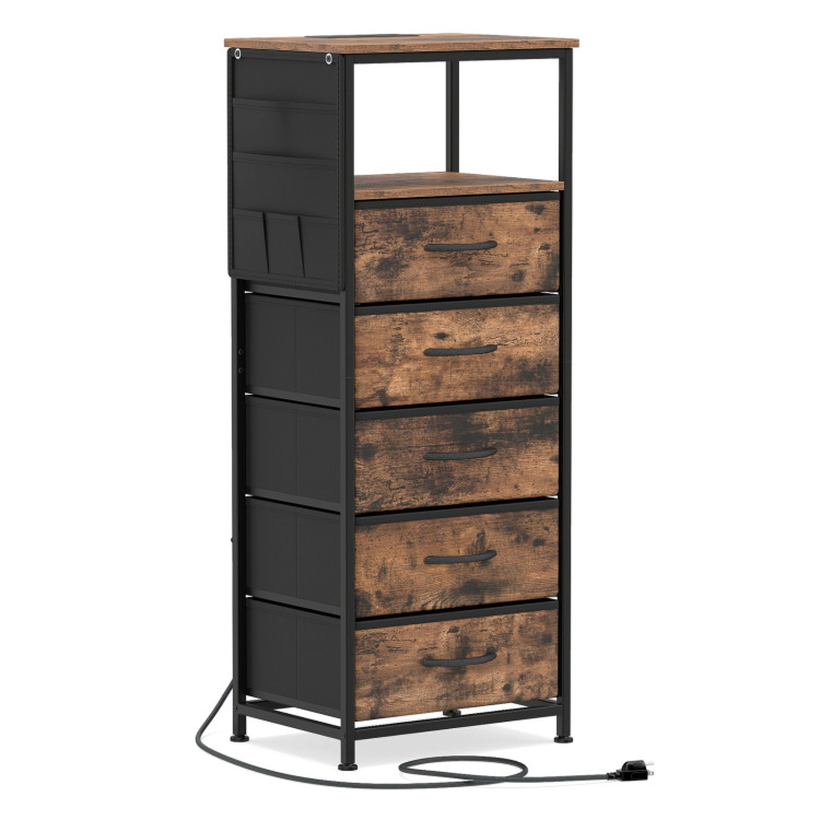 SUGIFT Nightstand Integrated Charging Station Modern Bedside Table 123-Lb Tabletop Capacity 39.4-in Tall Rustic Brown +