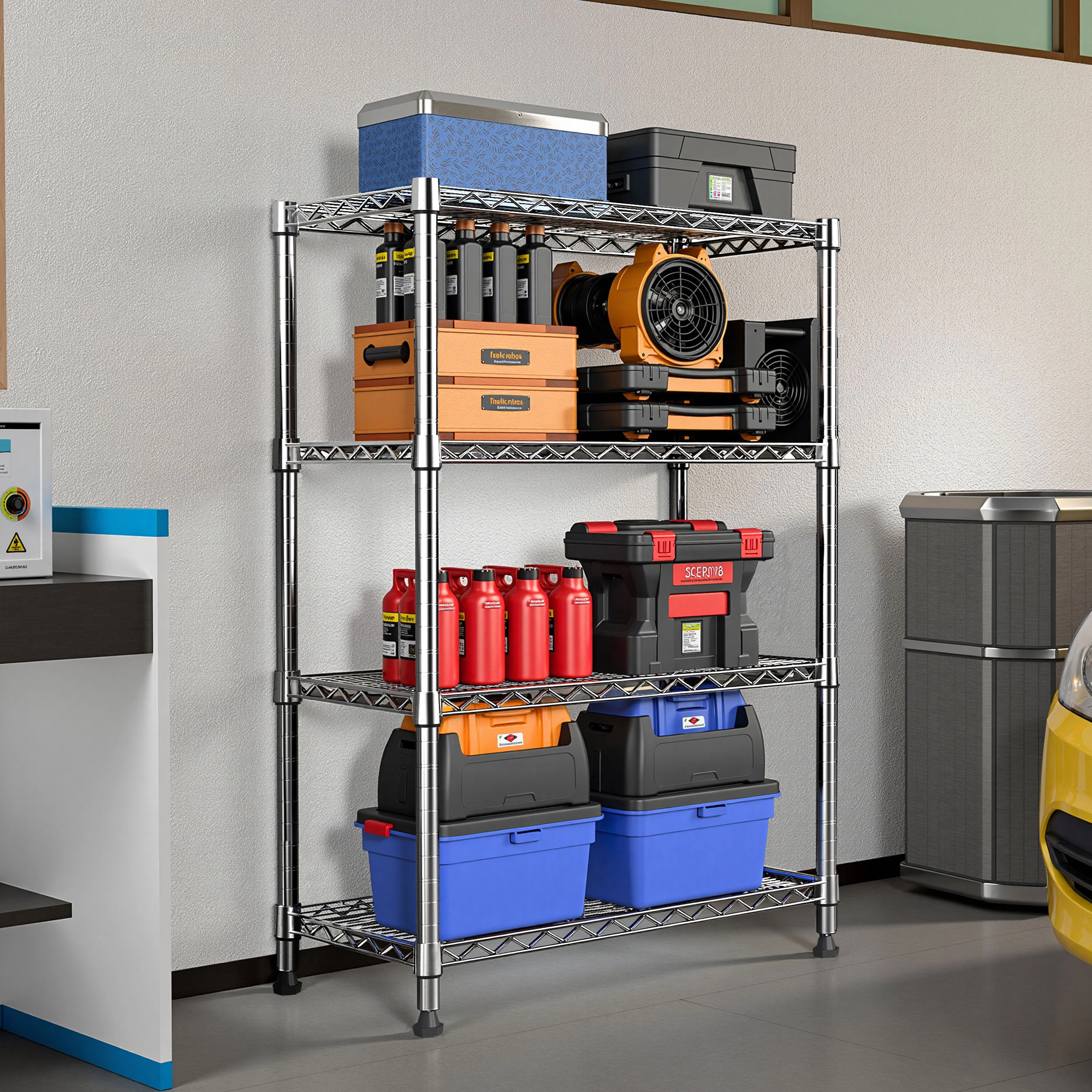 Flynama Steel Master 4 Tier Chrome Wire Shelving 1000lb Heavy Duty Space Saving Rack for Home Kitchen and Office