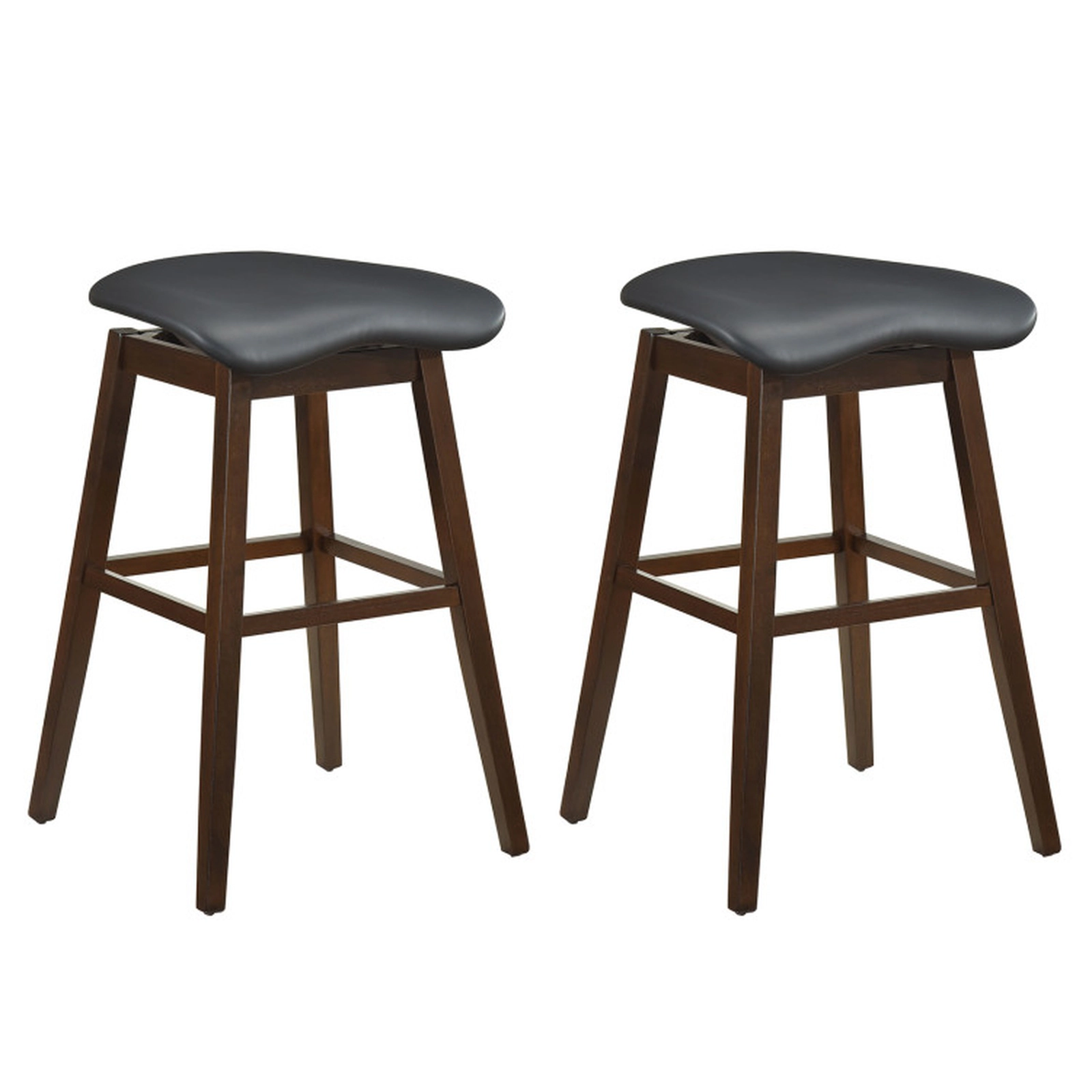 SUGIFT Black and Brown Padded Contoured Seat and Footrest Set of 2 Swivel Bar Stool