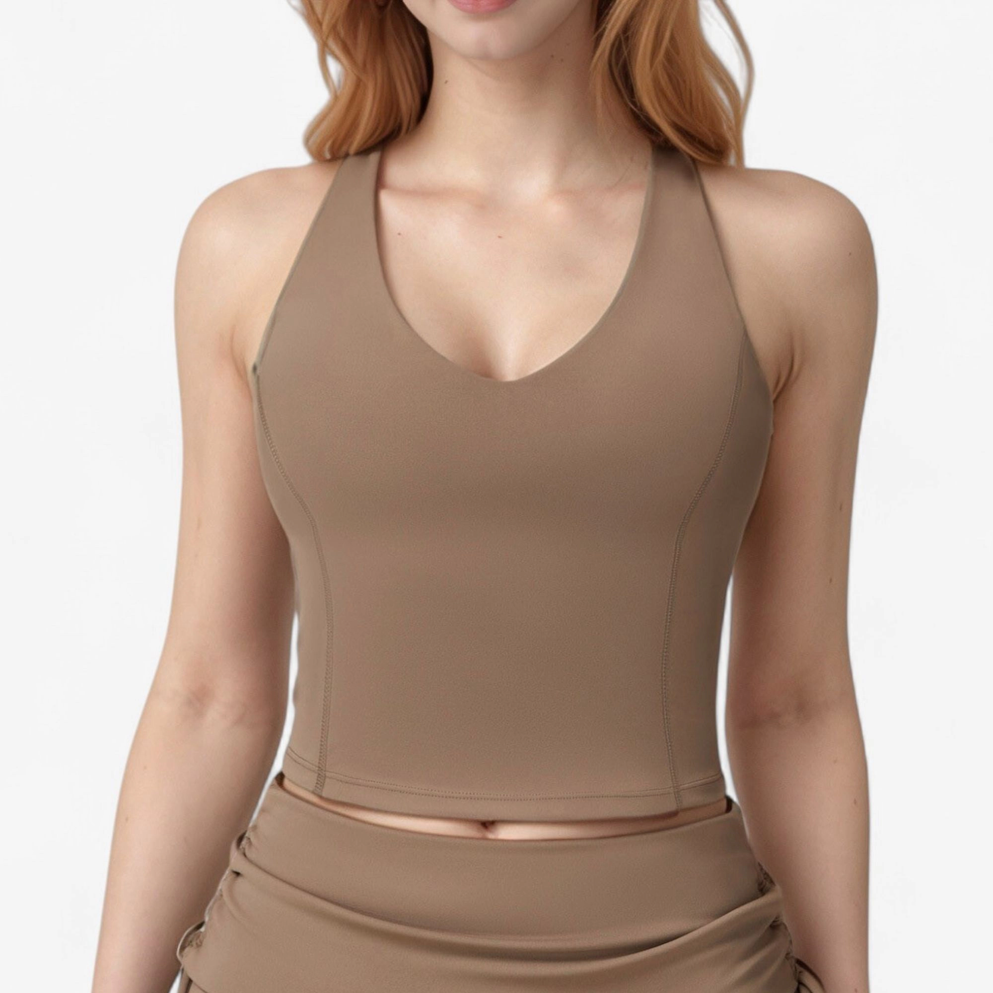 Anna-Kaci Women's V-Neck Cropped Tank Top with Racer-Inspired Straps and Smooth Contour Fit for Activewear
