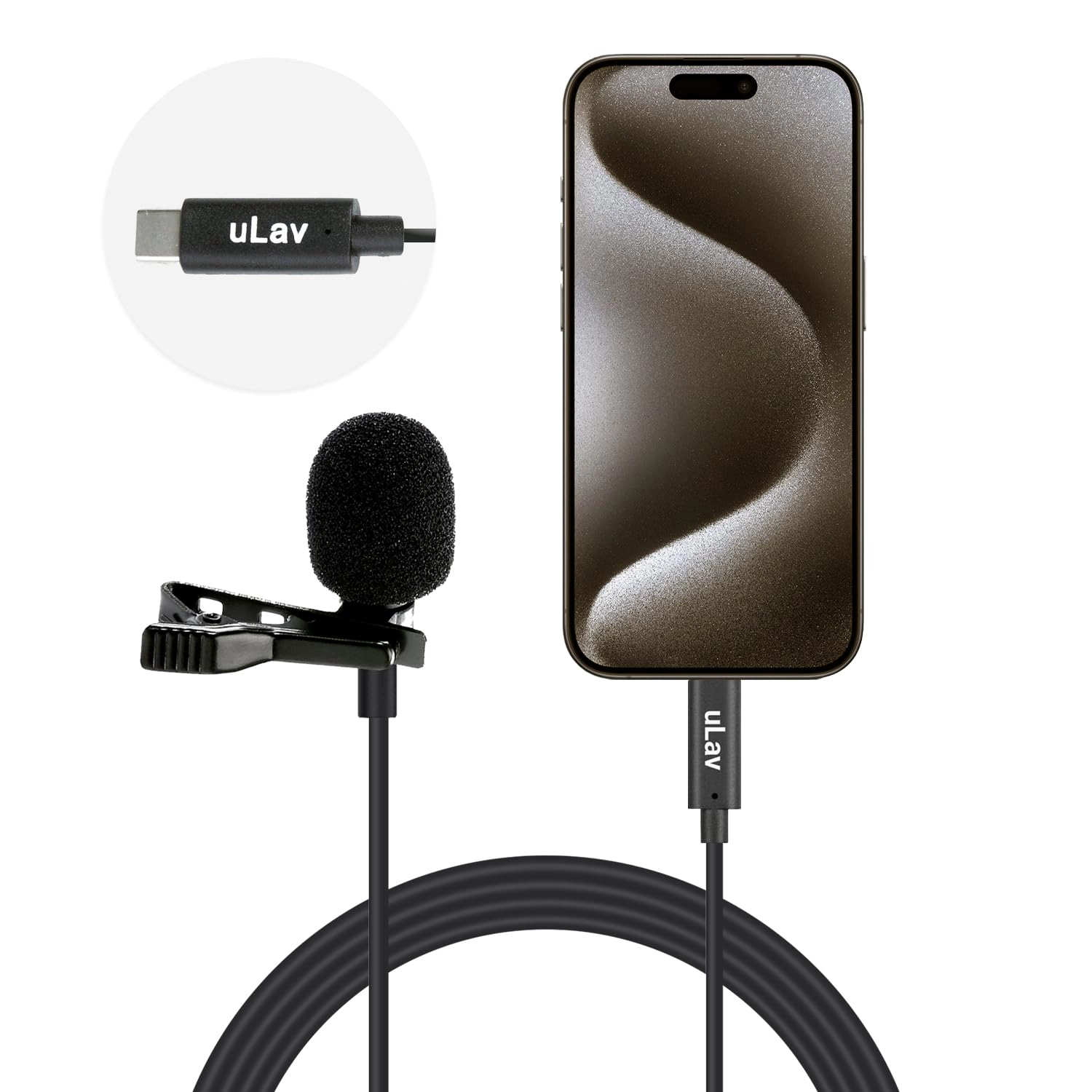Movo uLav-L Digital Lavalier Omnidirectional Clip on Microphone with USB-C Connector