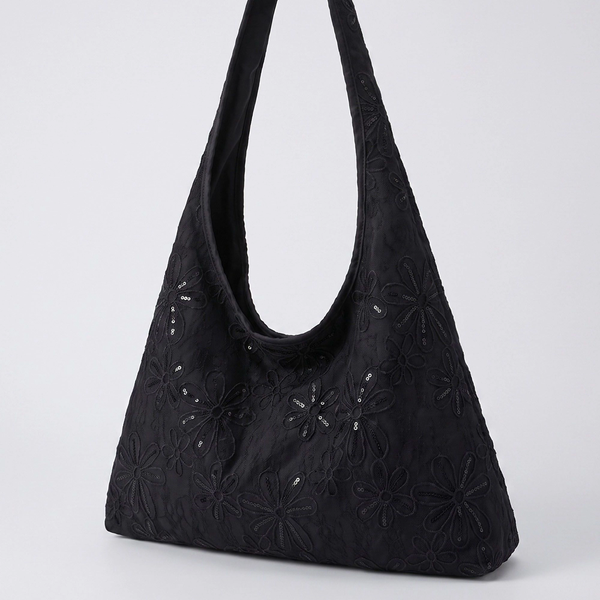 Alilang Women's  Floral Sequin Lace Slouchy Hobo Bag 15.5x10.5x4.5in