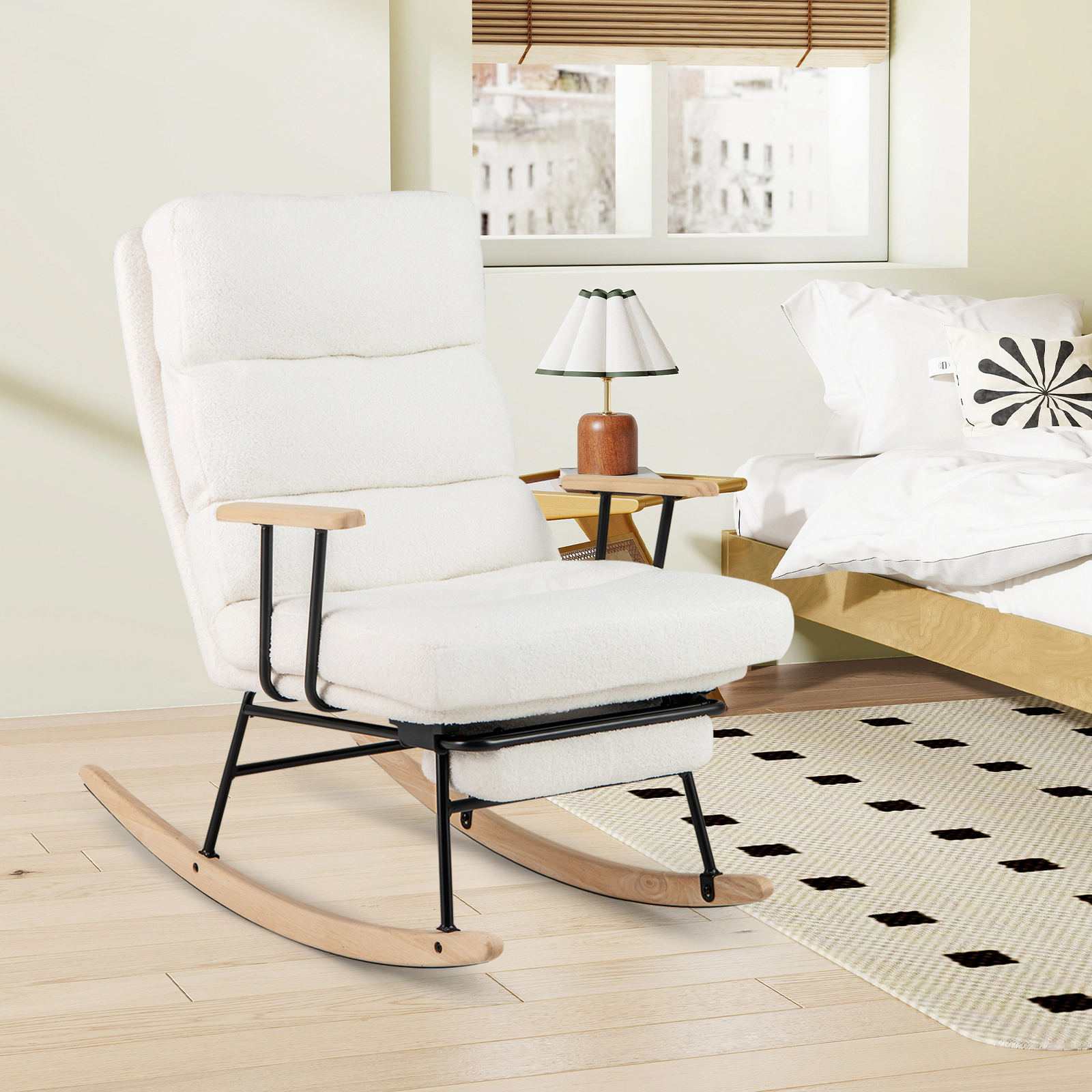LJG Nursery Rocking Chair Teddy Velvet Upholstered Rocking Chair