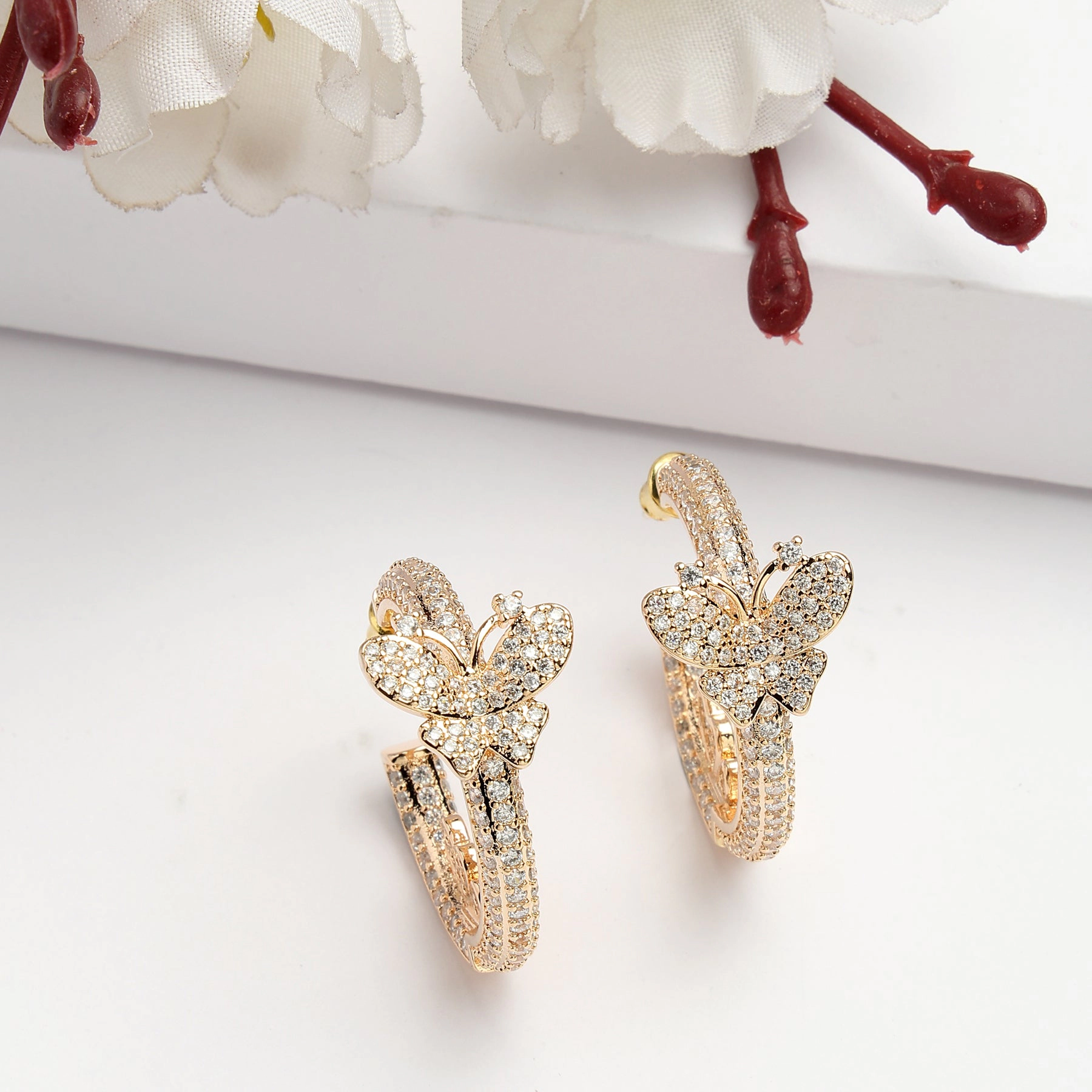 AGP PARIS Womens Diva Collection Dainty Butterfly Zirconia Hoop Earrings
