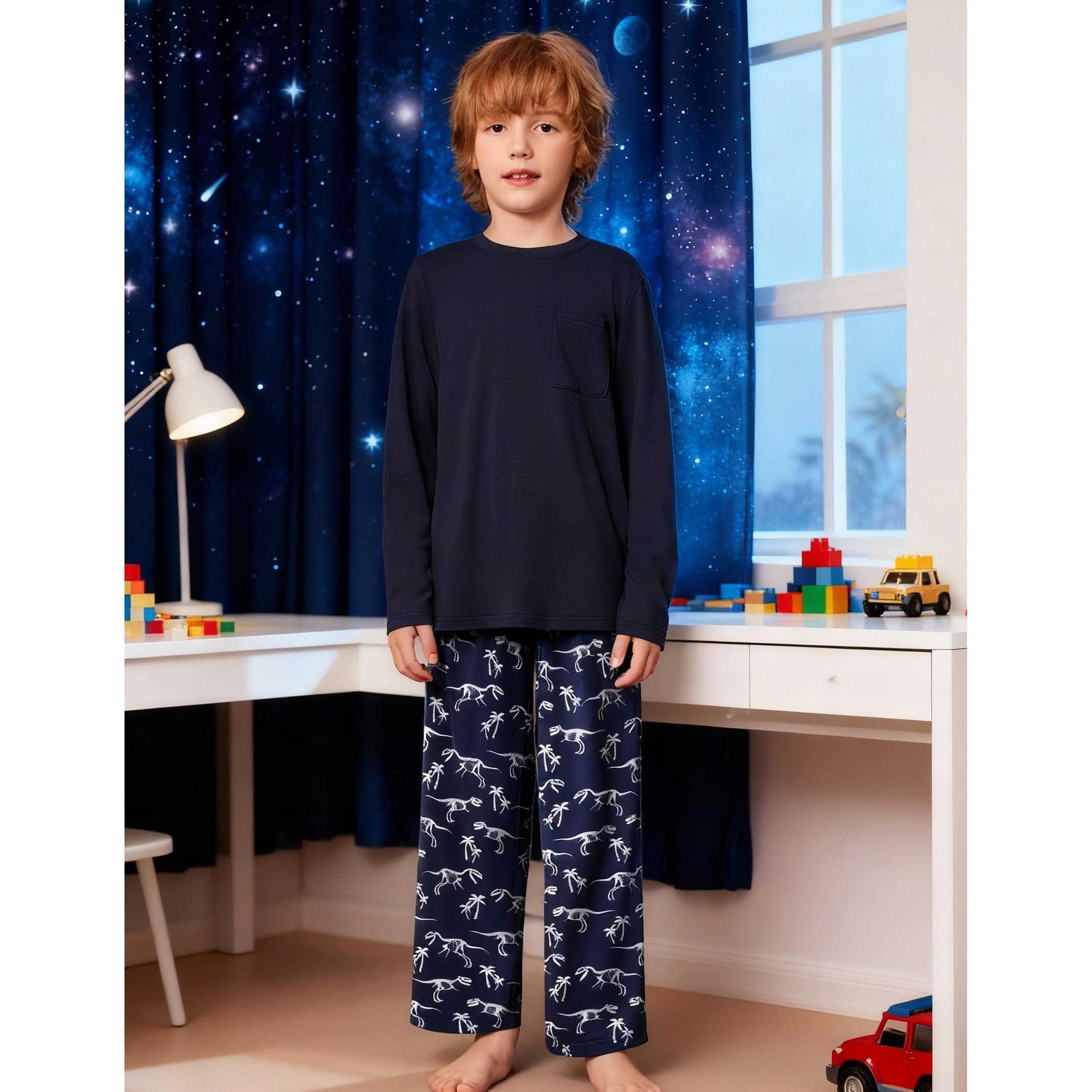 Arshiner Boys Loosefit Pajamas Long Sleeve Top And Pants Car Print Piece Pajama Set For Big