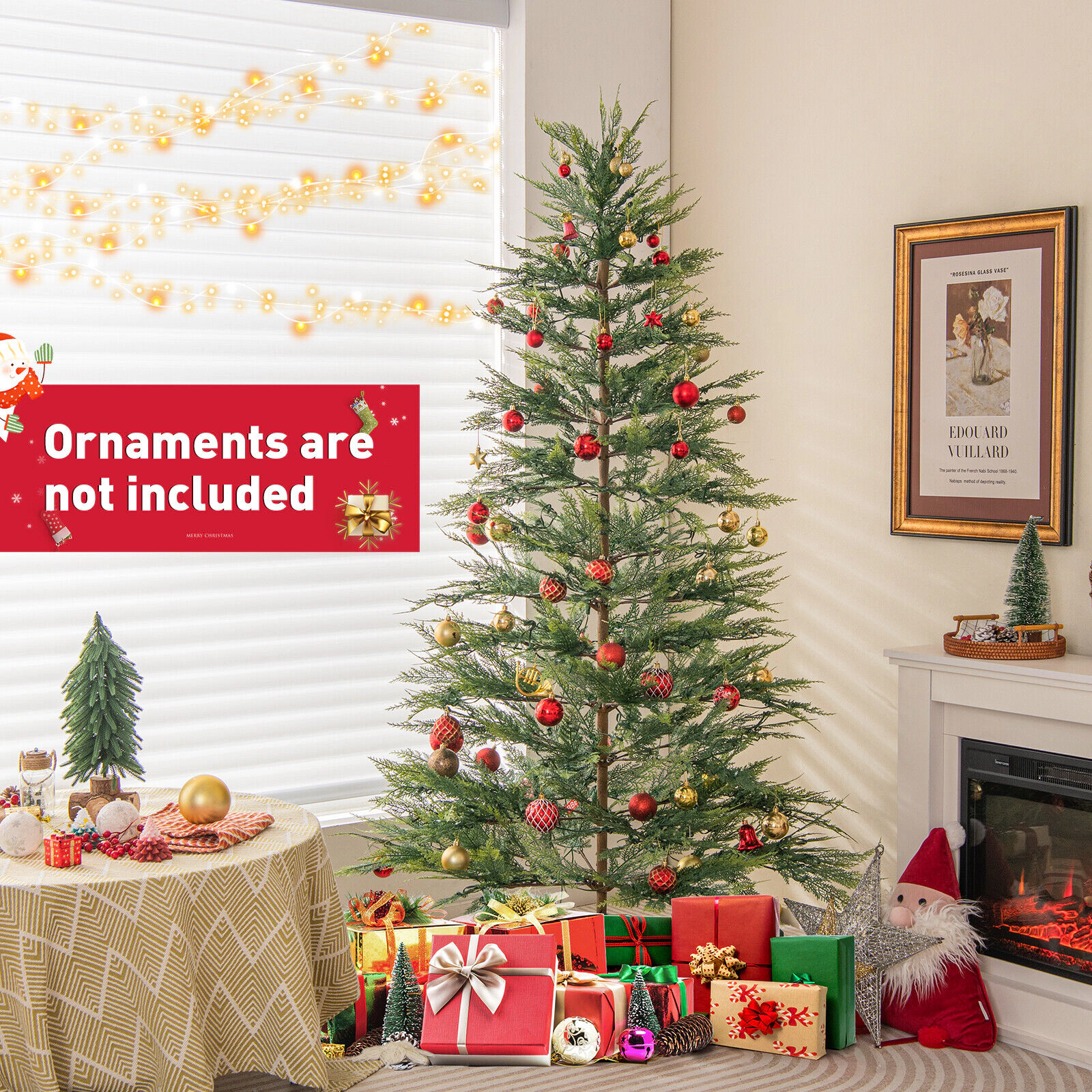 LJG 6.5/7.5 Feet Artificial Cypress Christmas Tree Pre-Lit Hinged