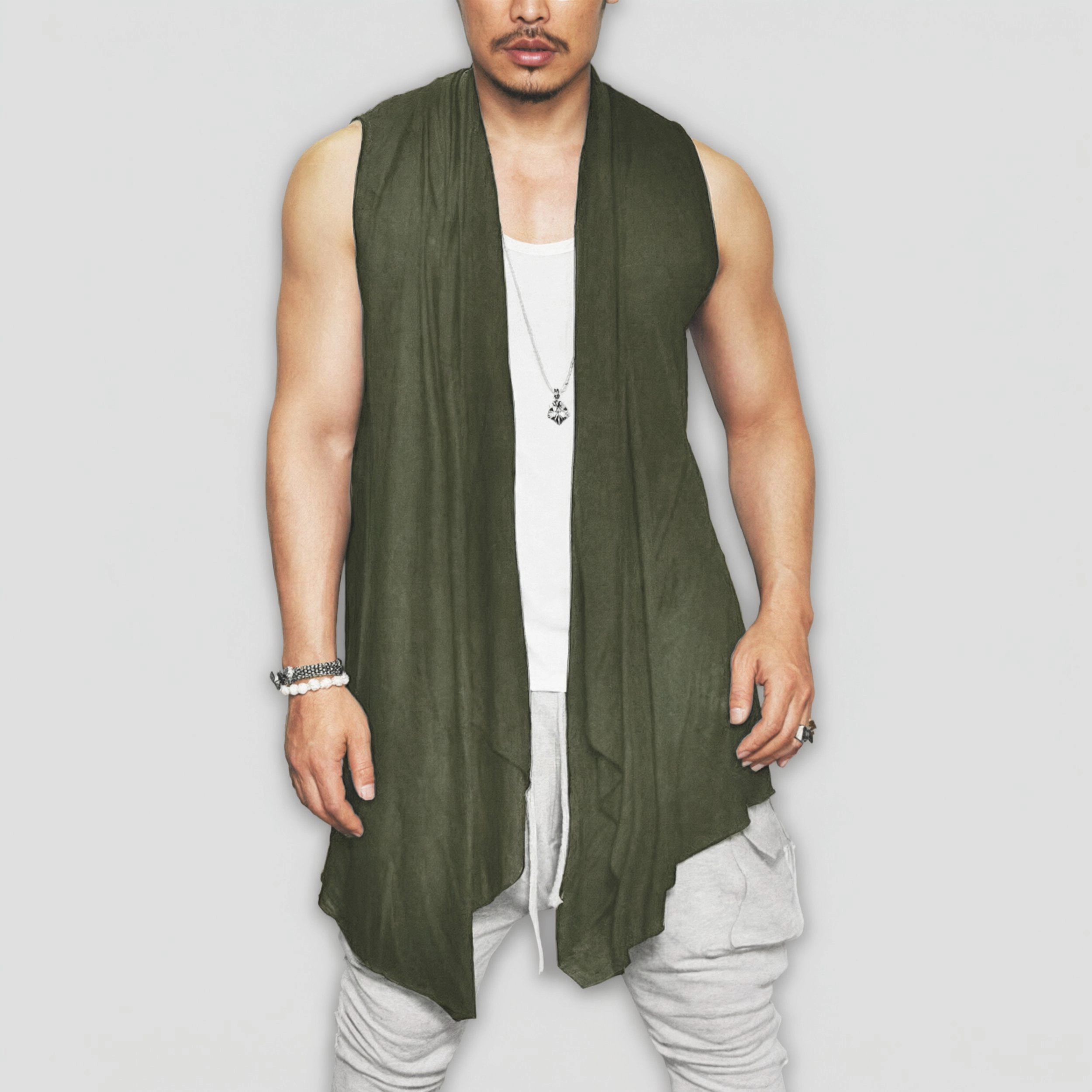 COOFANDY Men's Loose Fit Sleeveless Open Neck Long Cardigan Vest