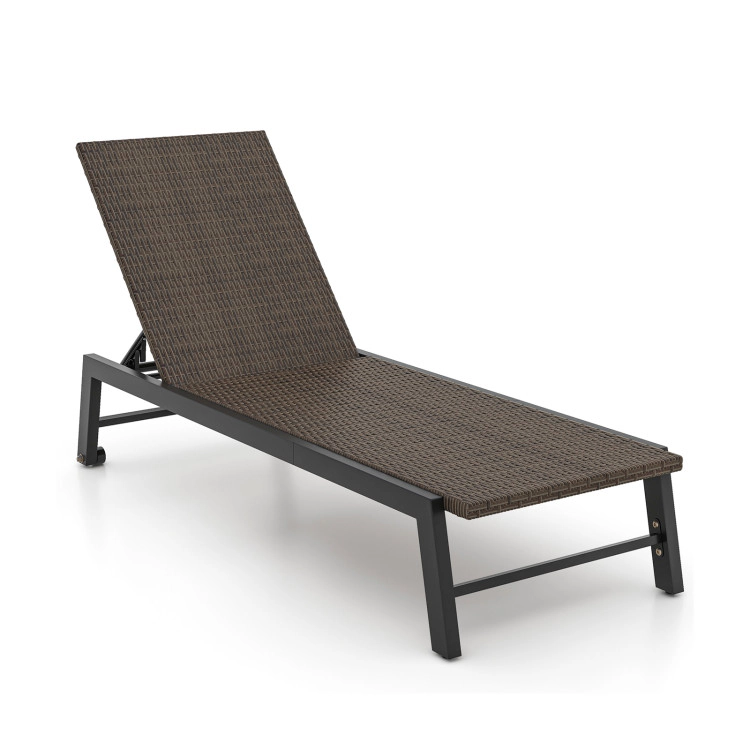 Hivvago Patio Pe Rattan Chaise Lounge With 5-Level Backrest And Wheels