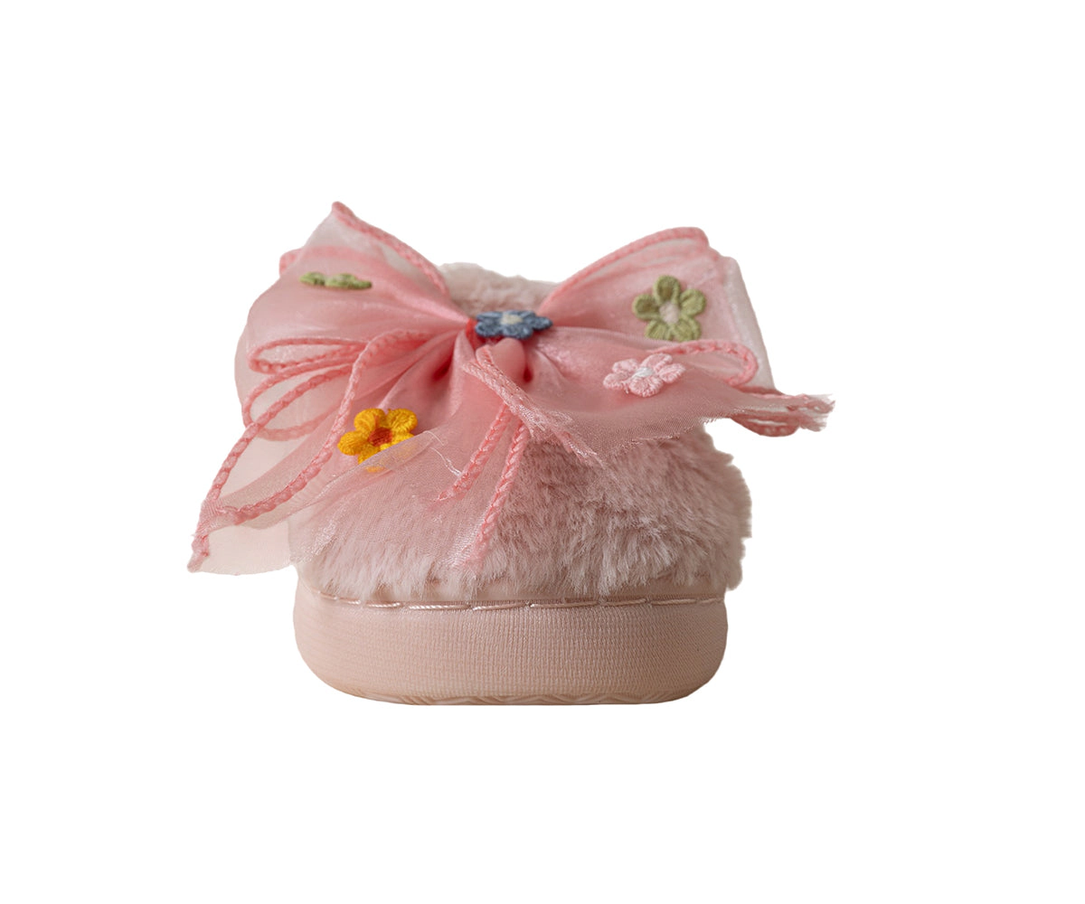 Bebe Girl's Faux Fur Slipper with Floral Bow