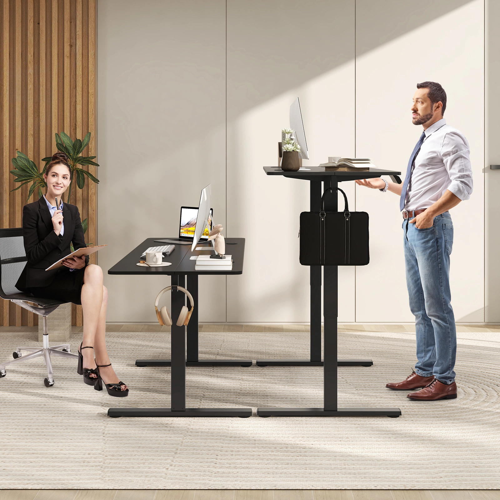 SUGIFT Electric Standing Desk with 3 Memory Heights 200-Lb Capacity with Hooks and Cable Holes Black