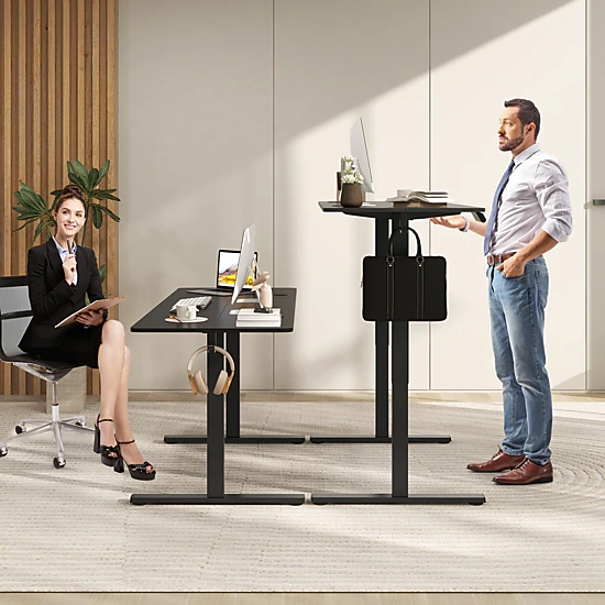 SUGIFT Electric Standing Desk with 3 Memory Heights 200-Lb Capacity with Hooks and Cable Holes Black