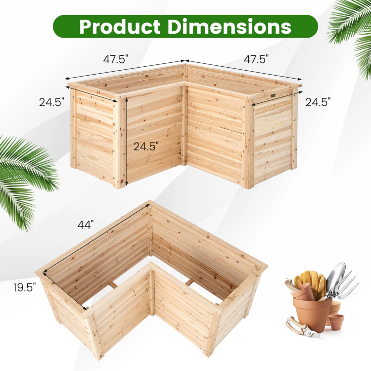 Hivvago 24 Inch L-Shaped Wooden Raised Garden Bed with Open-Ended Base-Natural