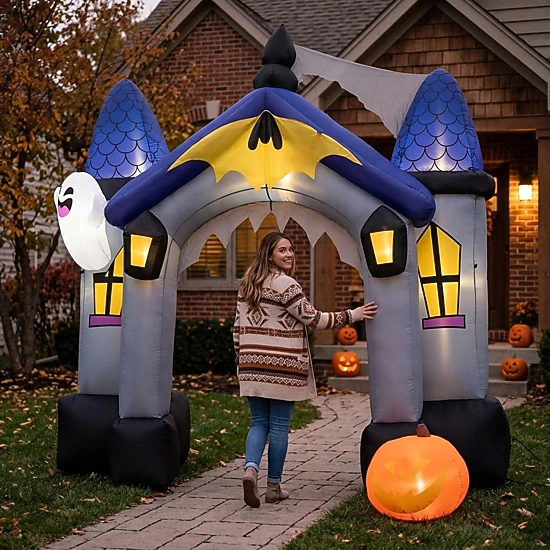 SUGIFT 9-ft Halloween Inflatable Castle Archway with Ghost Pumpkin and ...