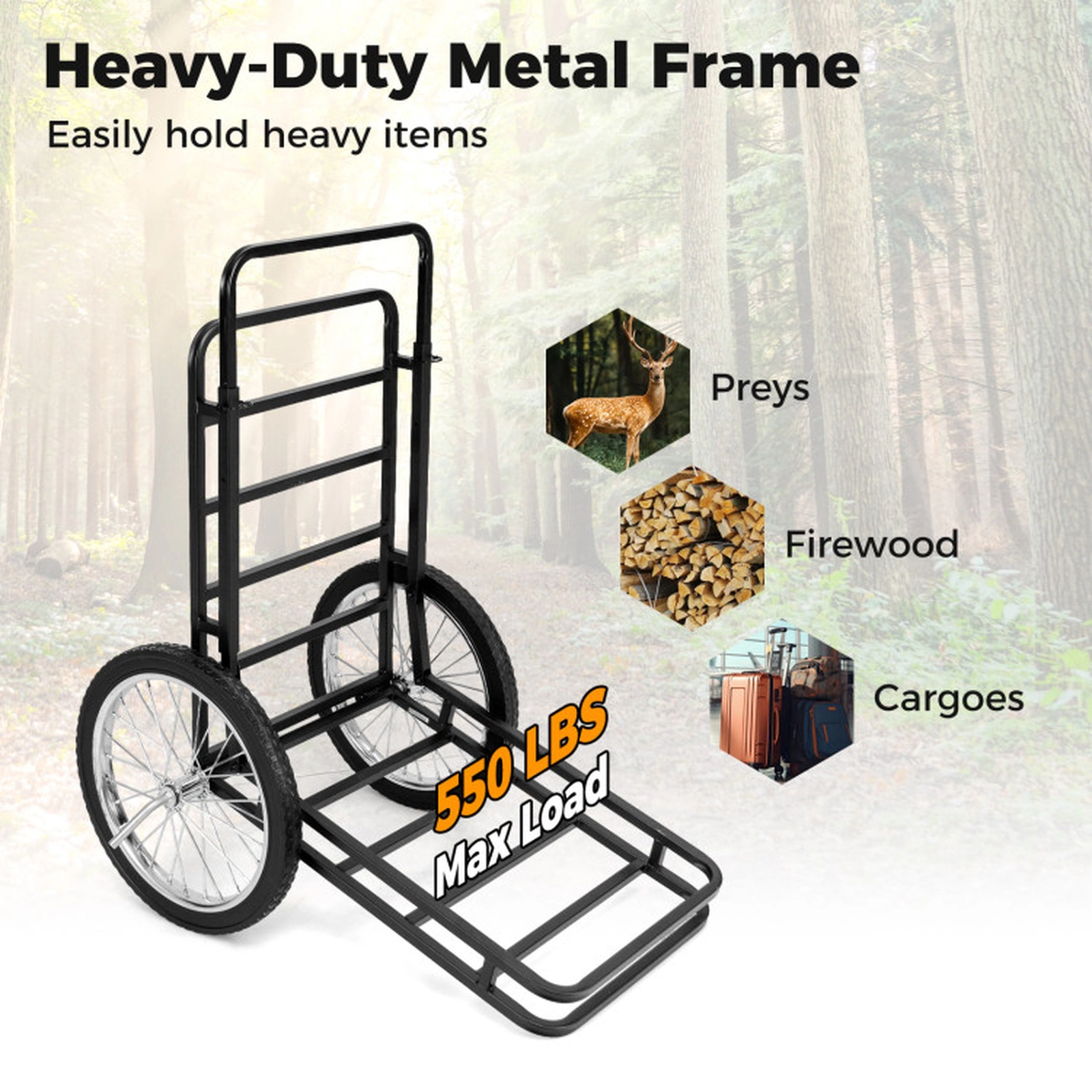 SUGIFT Double-Layer Deer Cart Game Carrier with 20-in Wheels 550-lb Capacity Black
