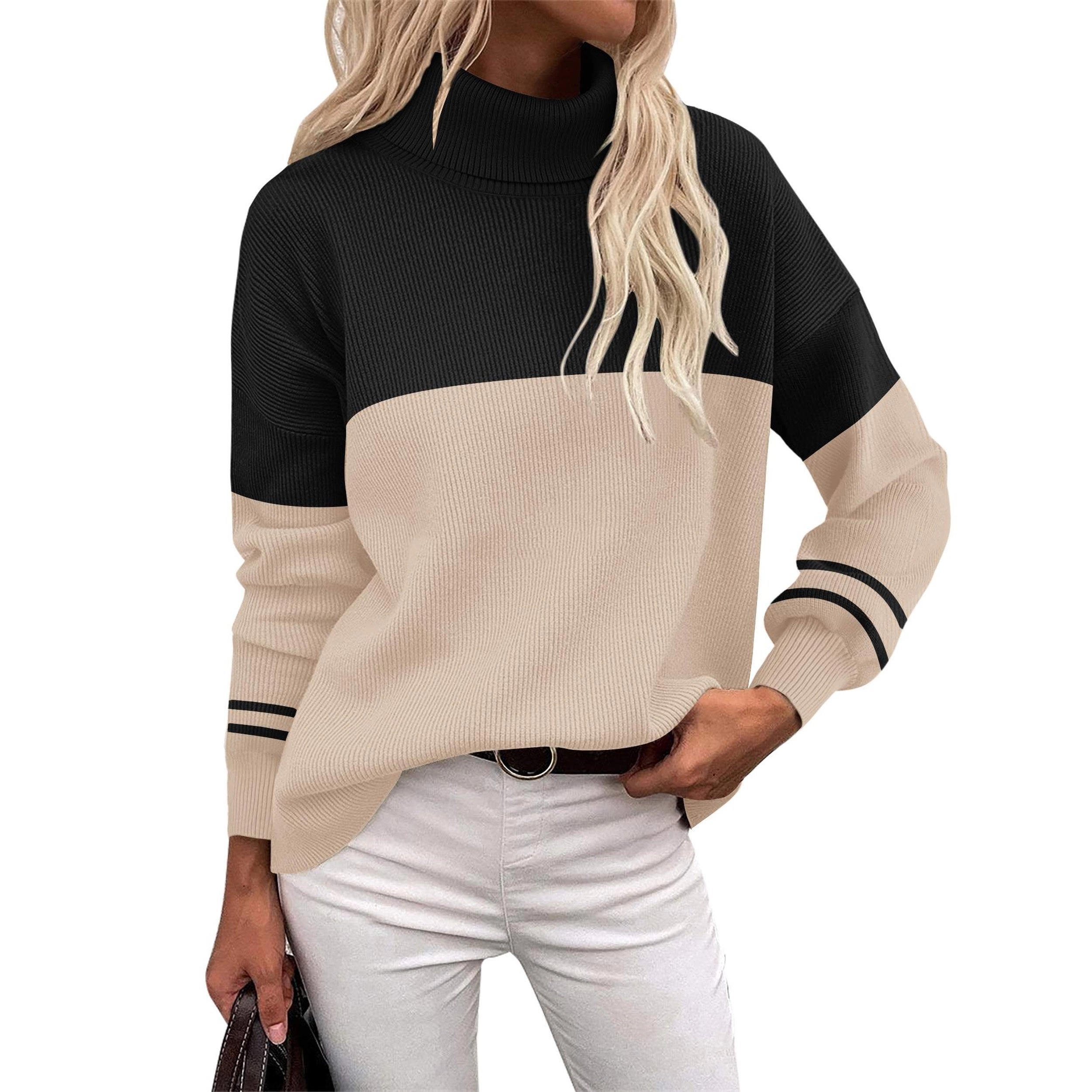 Zeagoo Women's Turtleneck Chunky Knit Side Slit Pullover