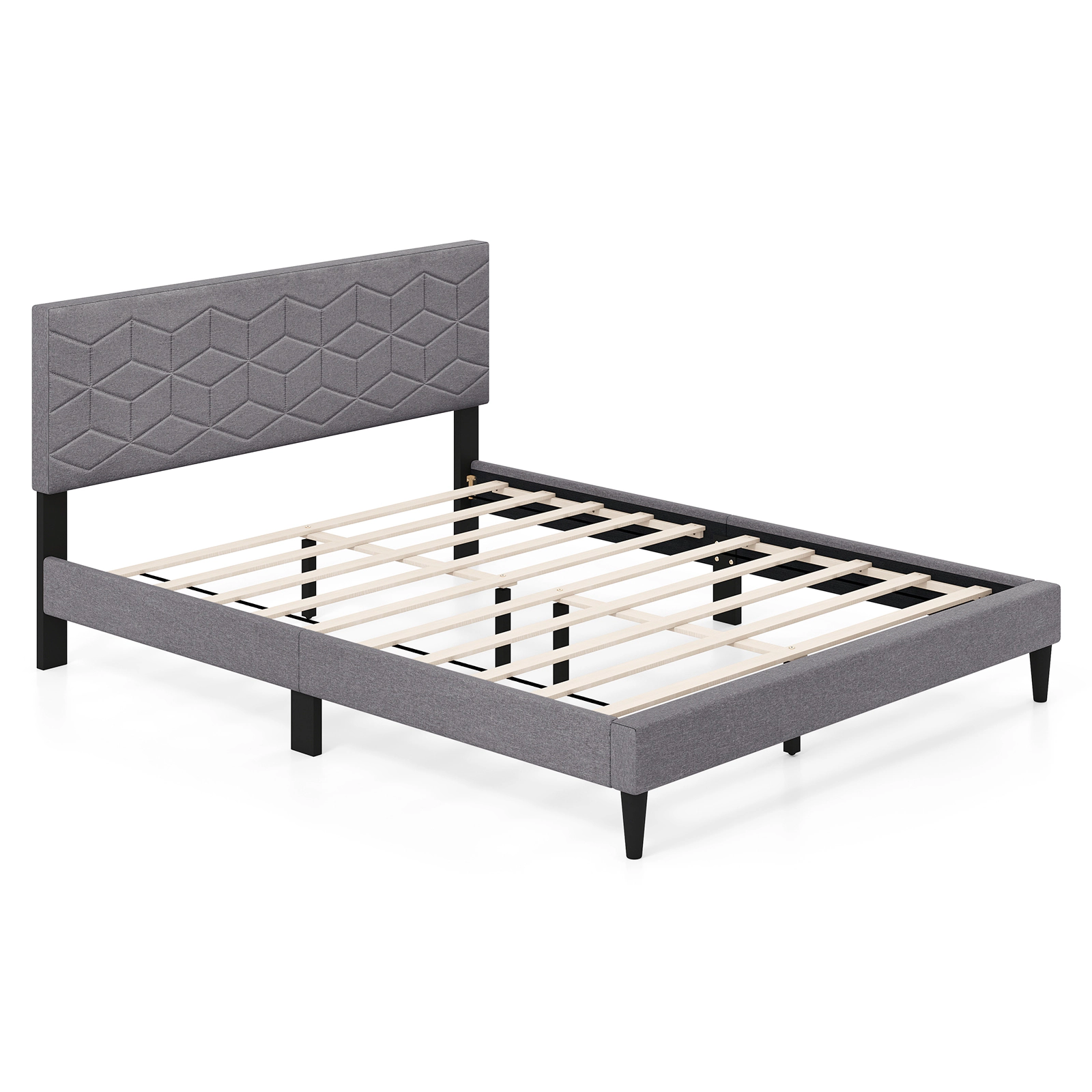 LJG Twin/Full/Queen Size Bed Frame Modern Platform Bed with Linen Fabric Upholstered Headboard