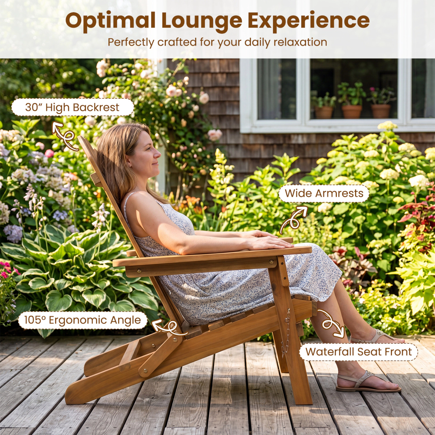 LJG Folding Acacia Wood Oversized Adirondack Chair