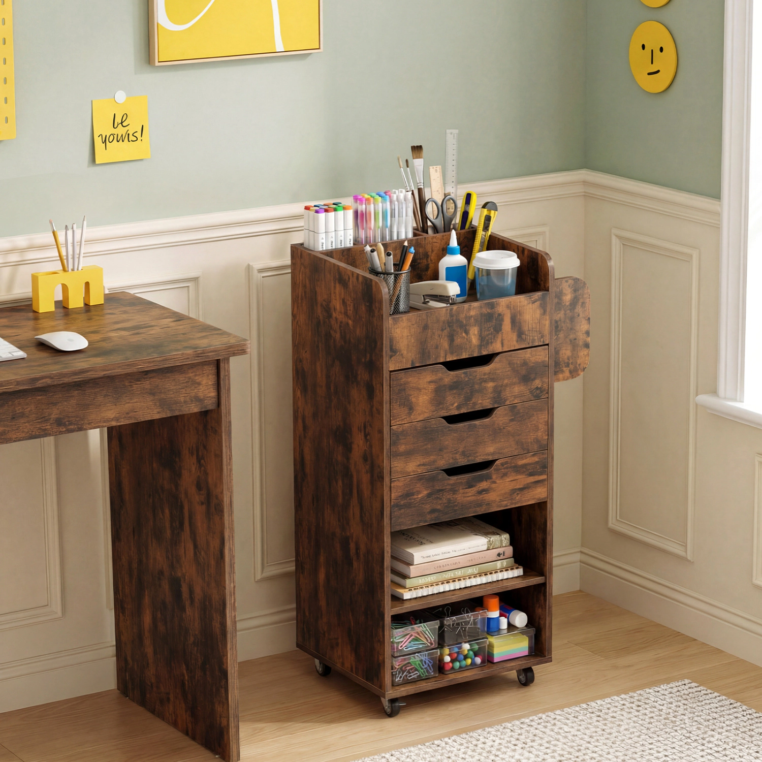 LJG Utility Trolley with Open Shelves and 3 Drawers
