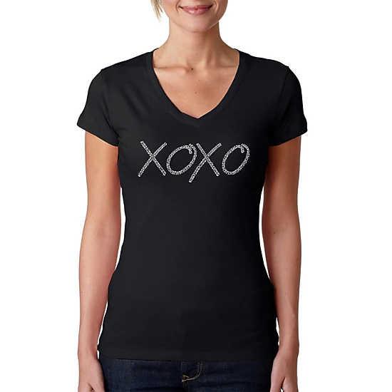 LA Pop Art Womens Word Art V-Neck T-Shirt - XOXO