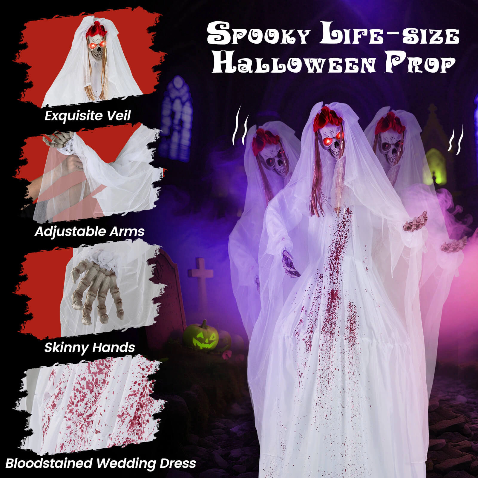 Costway Halloween Animatronic Standing Bride 7.2 FT Haunted House Decoration Sounds