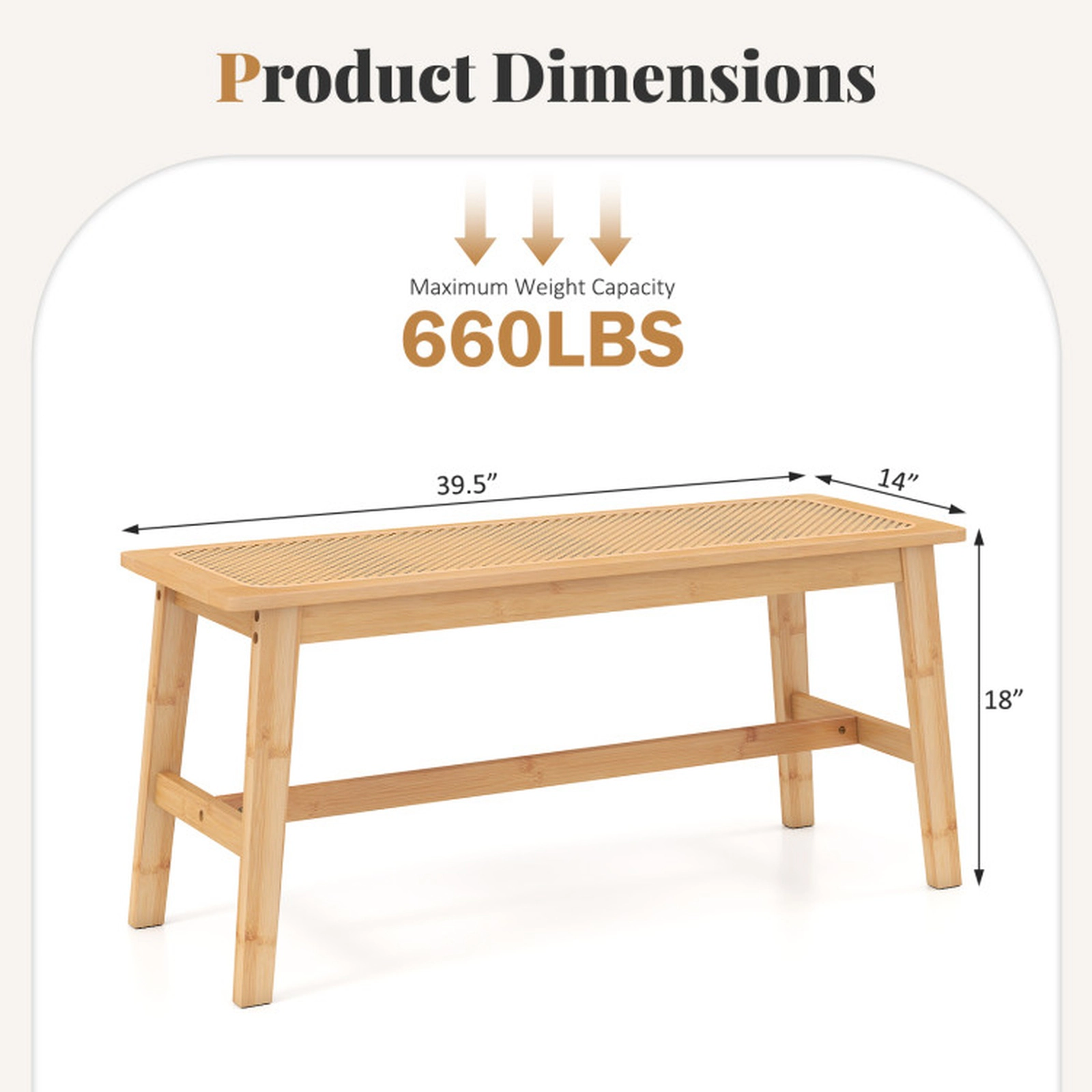 SUGIFT Natural Handwoven PVC Rattan Seat for Indoor Outdoor 39.5 Inch Bamboo Dining Bench