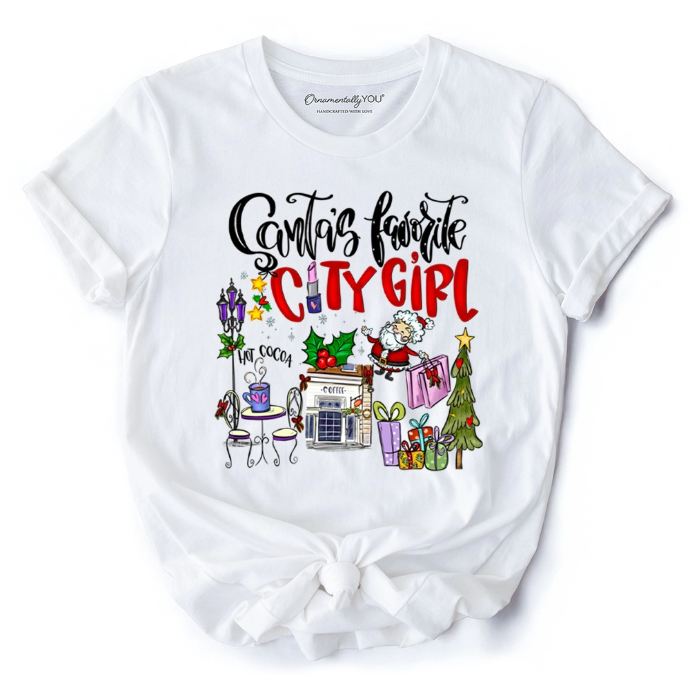 OrnamentallyYou Unisex Santa's Favorite City Girl Merry Christmas T-Shirt