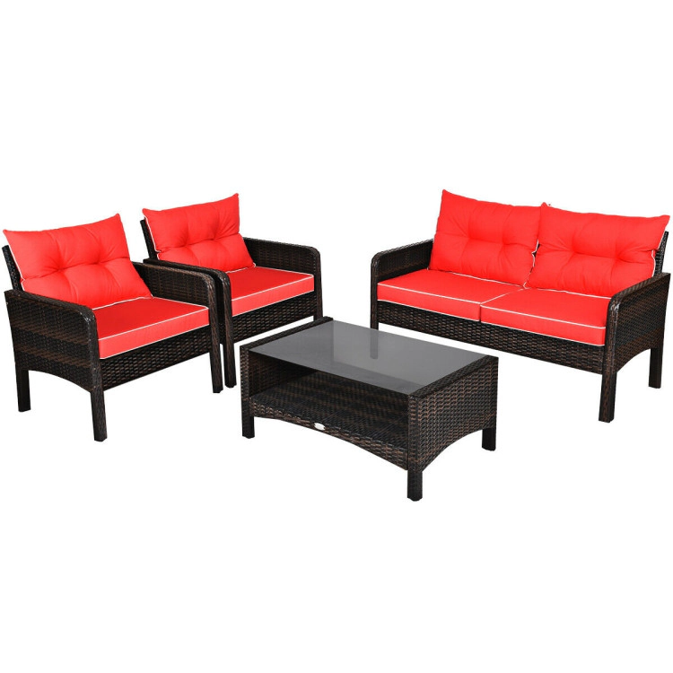 Hivvago 4 Pieces Patio Rattan Free-Combination Sofa Set With Cushion And Coffee Table
