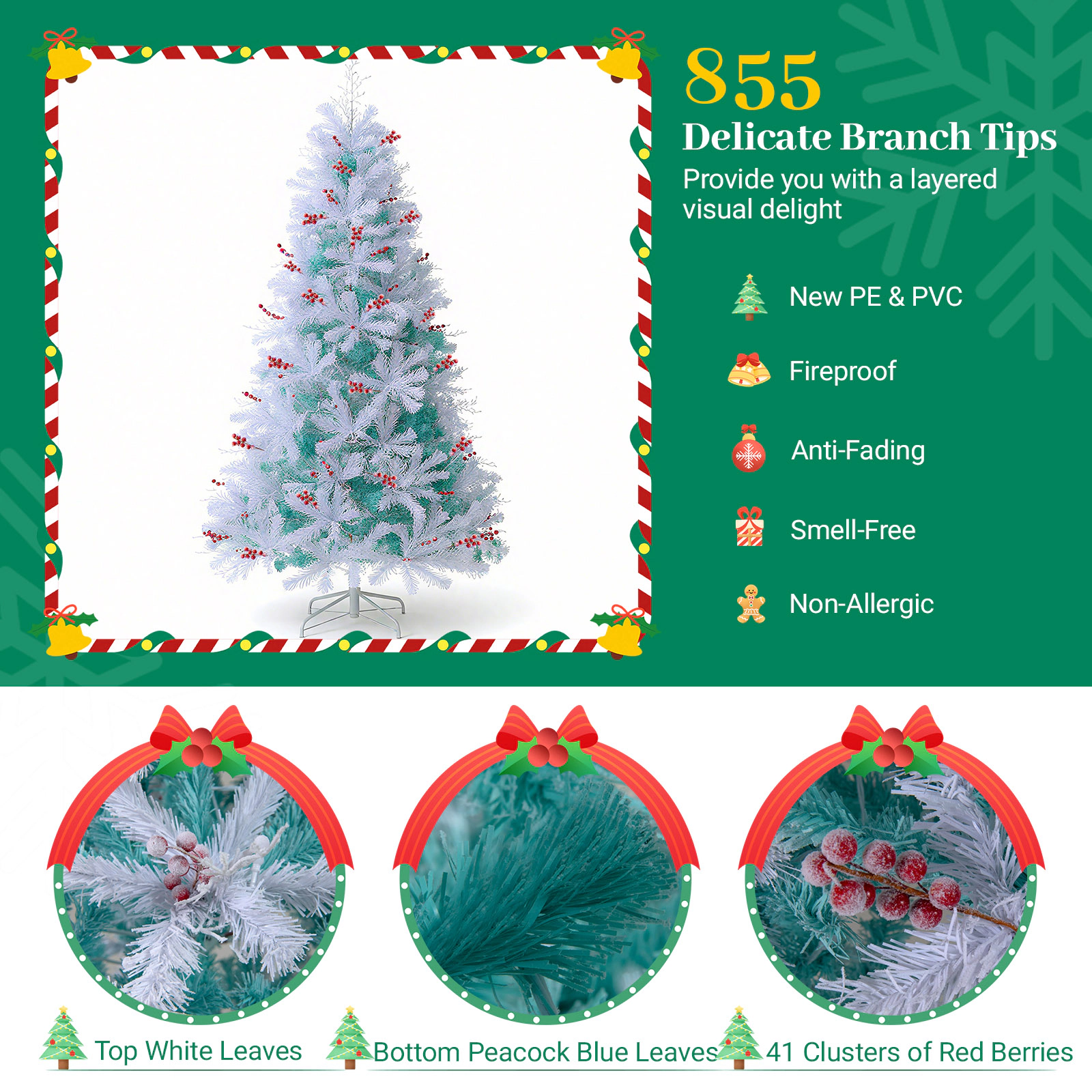 Costway 6/7 FT Pre-lit Artificial Christmas Tree with 599/855 Branch Tips & 250/350 LED Lights