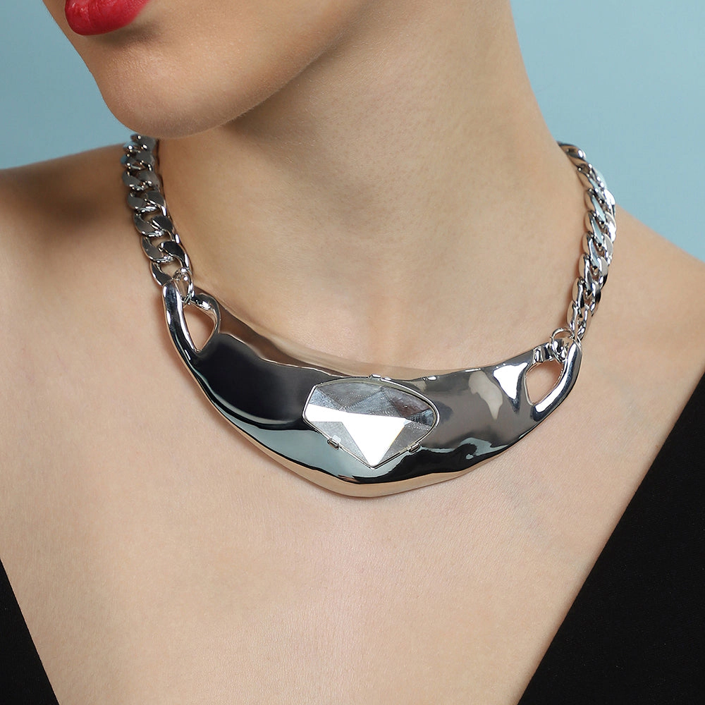 SOHI Women's The Petra-Chain Collar Necklace - Chrome Silver