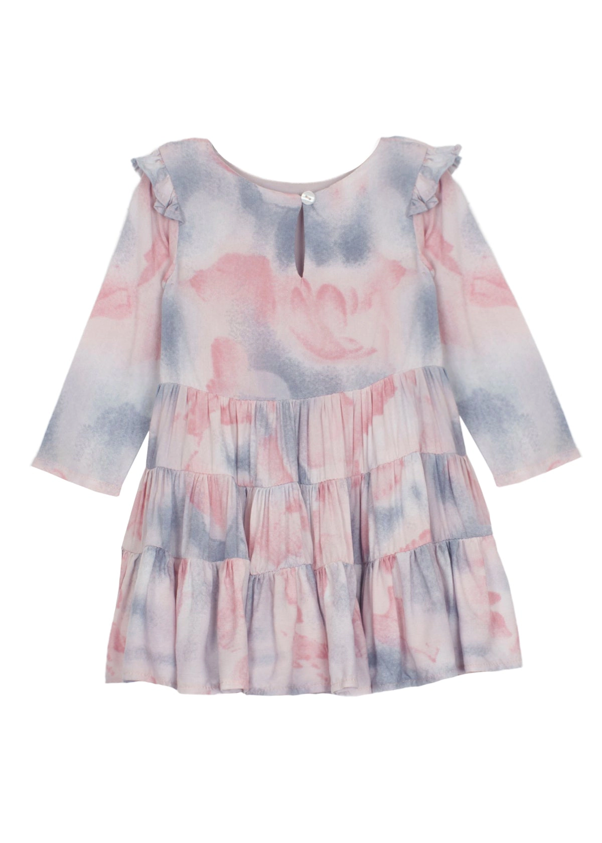 Mabel and Honey Girls Rayon Long-Sleeve Tiered Dress - Watercolor Tie-Dye