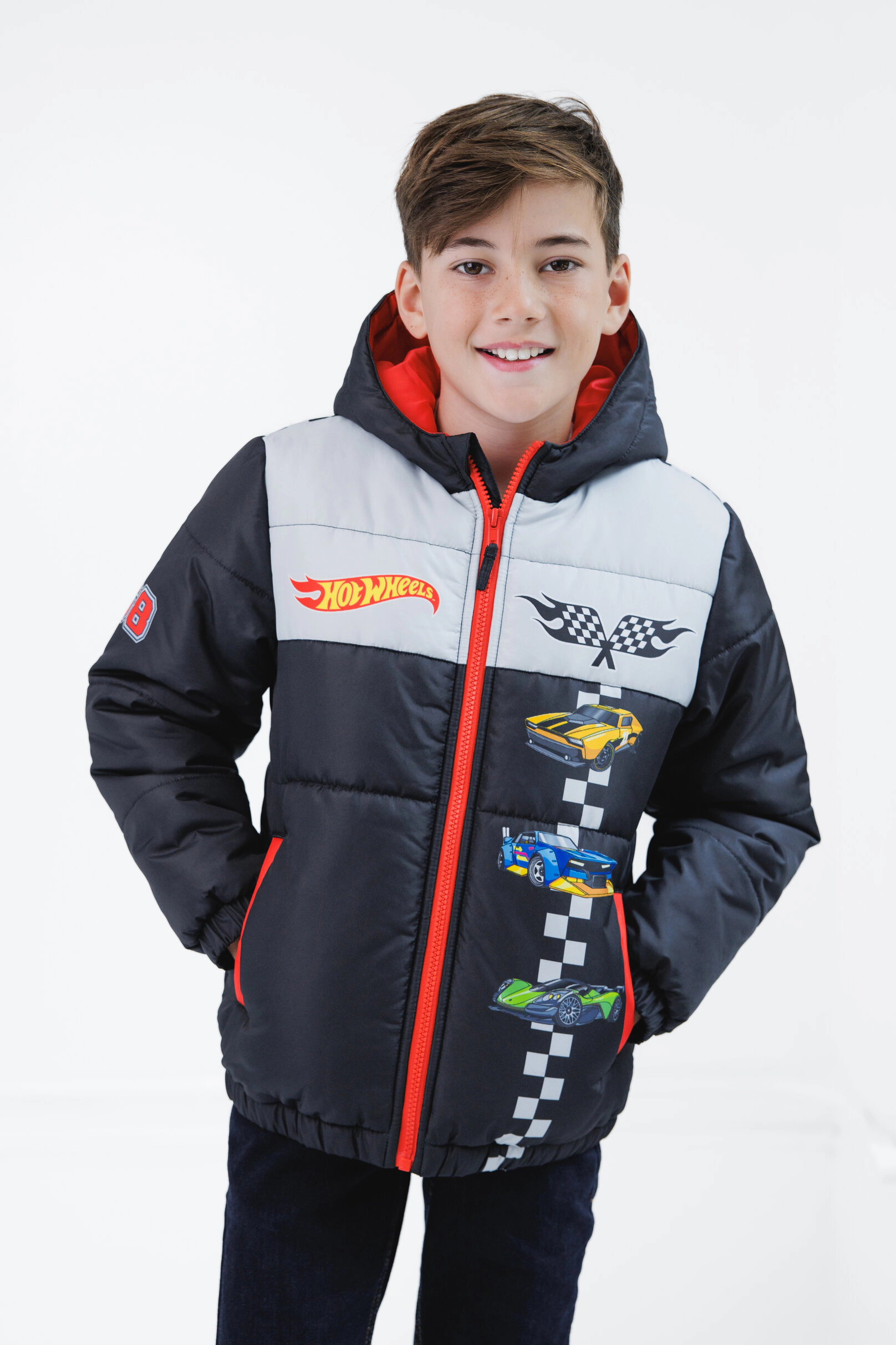 Hot Wheels Boys' Racing Hooded Puffer Jacket