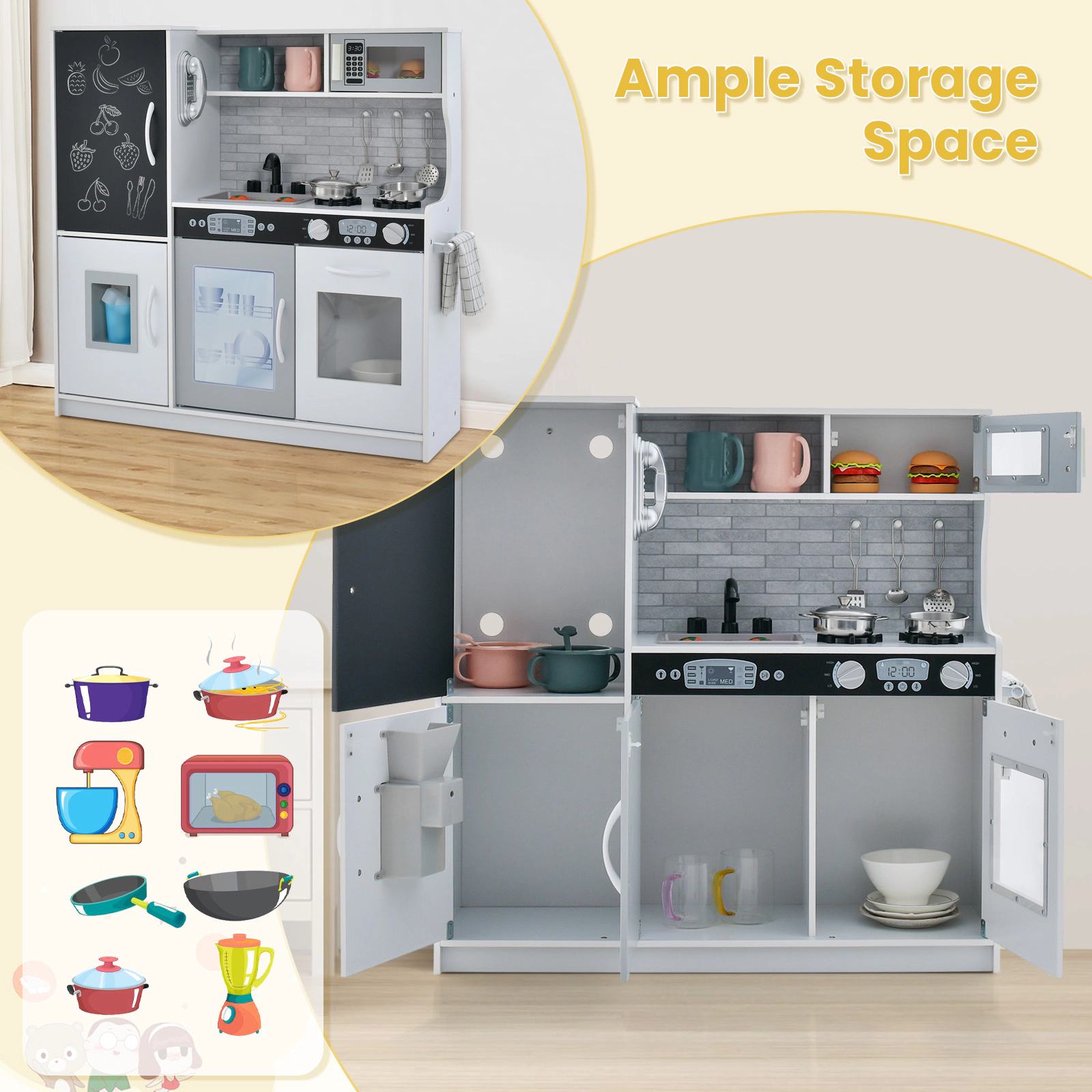 SUGIFT MDF Toddler Pretend Play Kitchen with Blackboard, Telephone and Storage Ages 3-6 Years 32-in Wide White