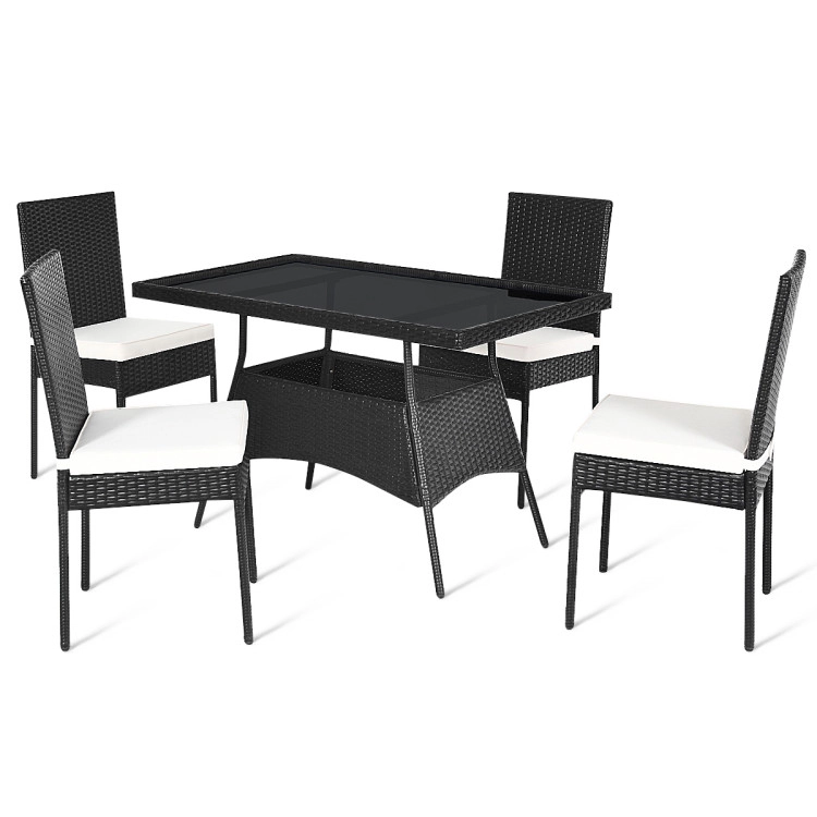 Hivvago 5 Pieces Rattan Dining Set With Glass Table And High Back Chair