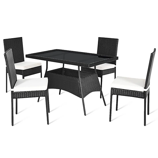 Hivvago 5 Pieces Rattan Dining Set With Glass Table And High Back Chair