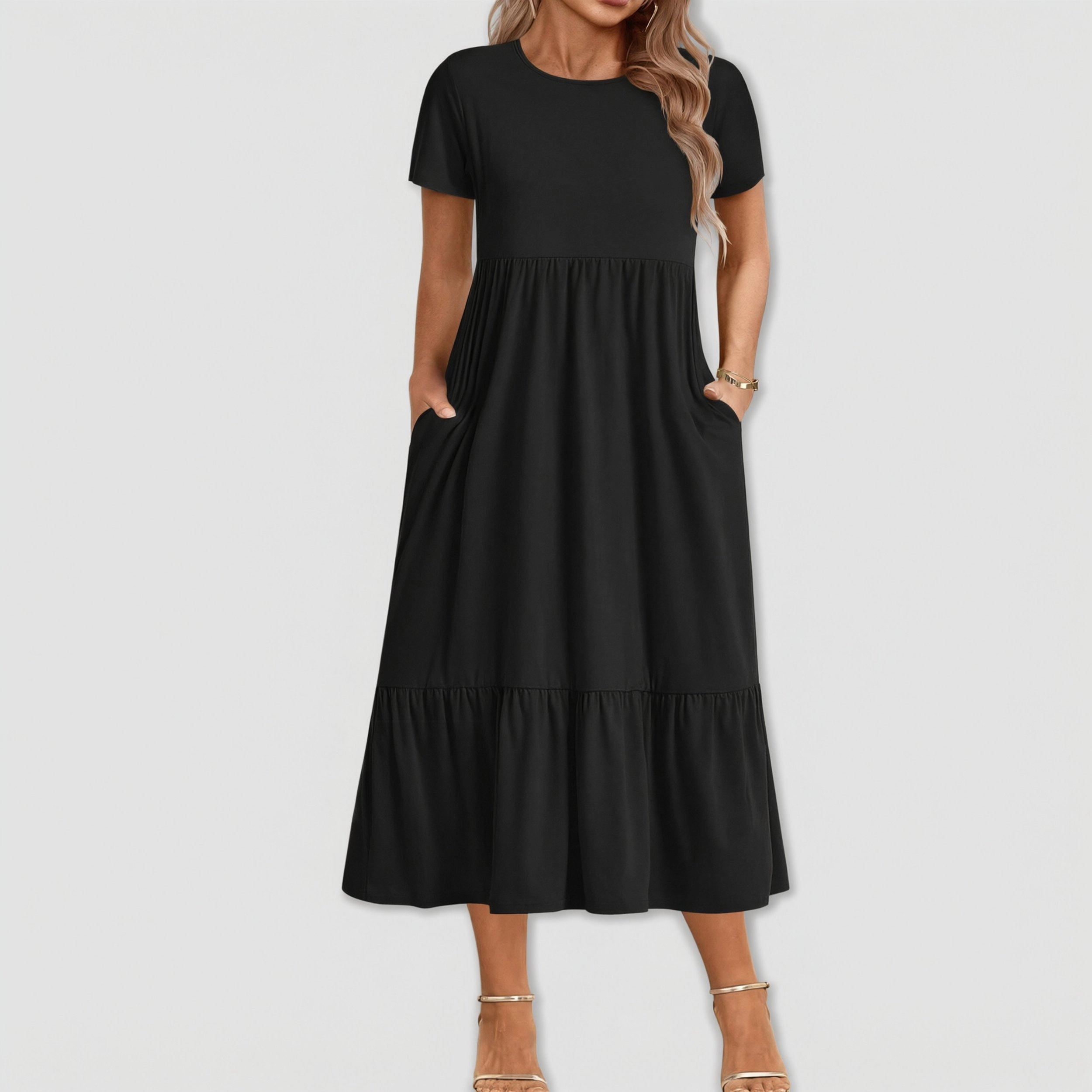 Zeagoo Women's Round Neck Short Sleeve Midi Dress