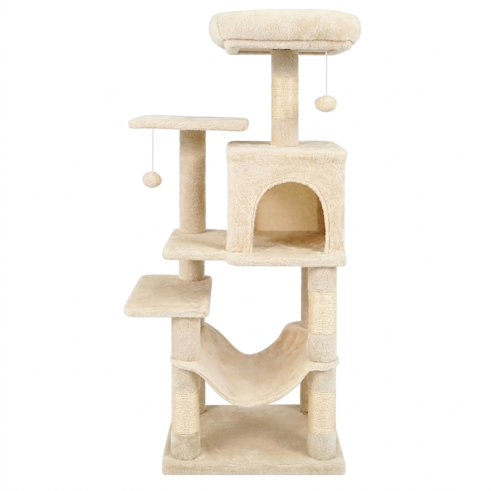 SUGIFT 44-in Beige Narrow Cat Tree Tower with 2-Door Condo Plush Hammock and Padded Top Perch for Small Spaces