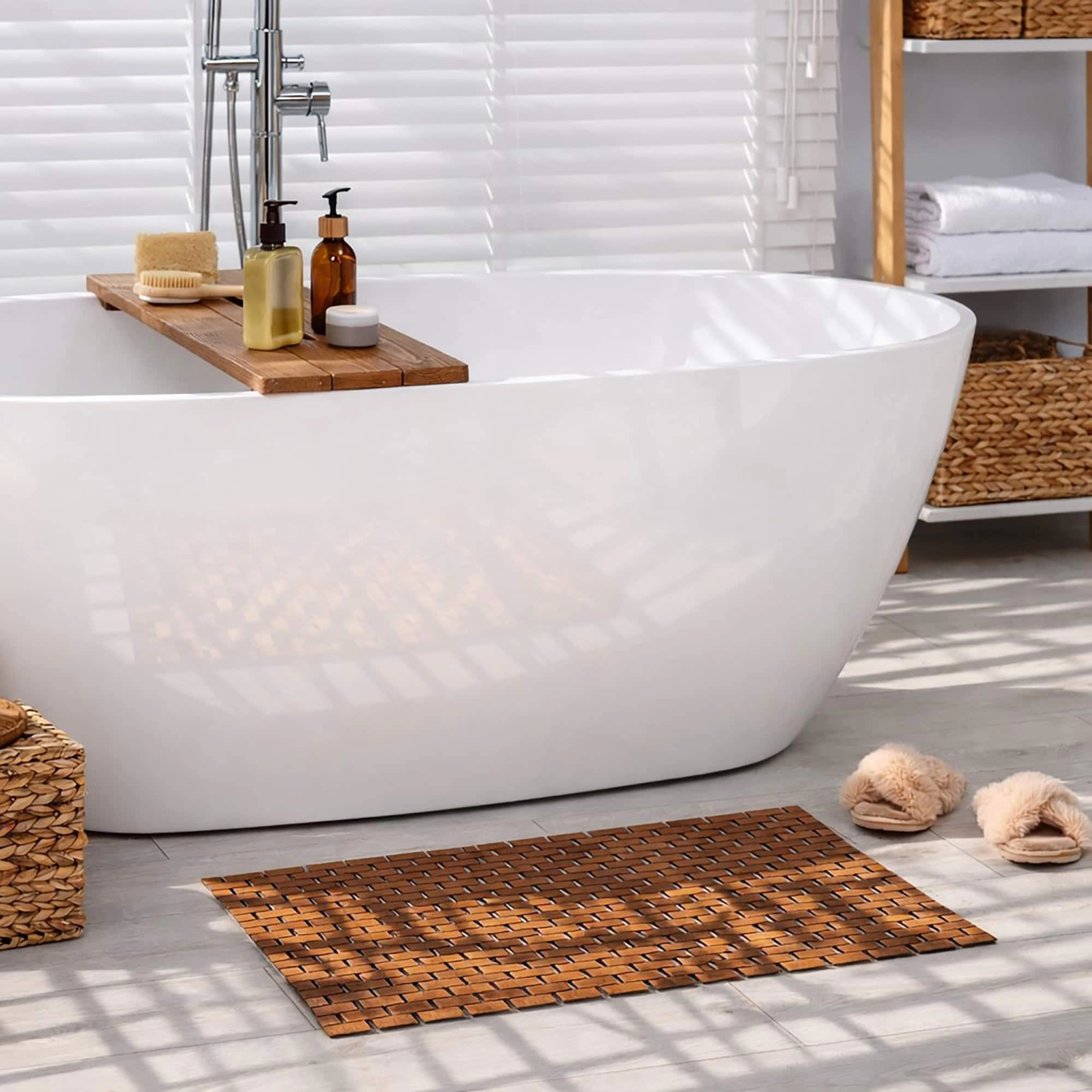 Evideco French Home Goods Bamboo Duckboard Bath Mat, 16 x 40 inches - Natural