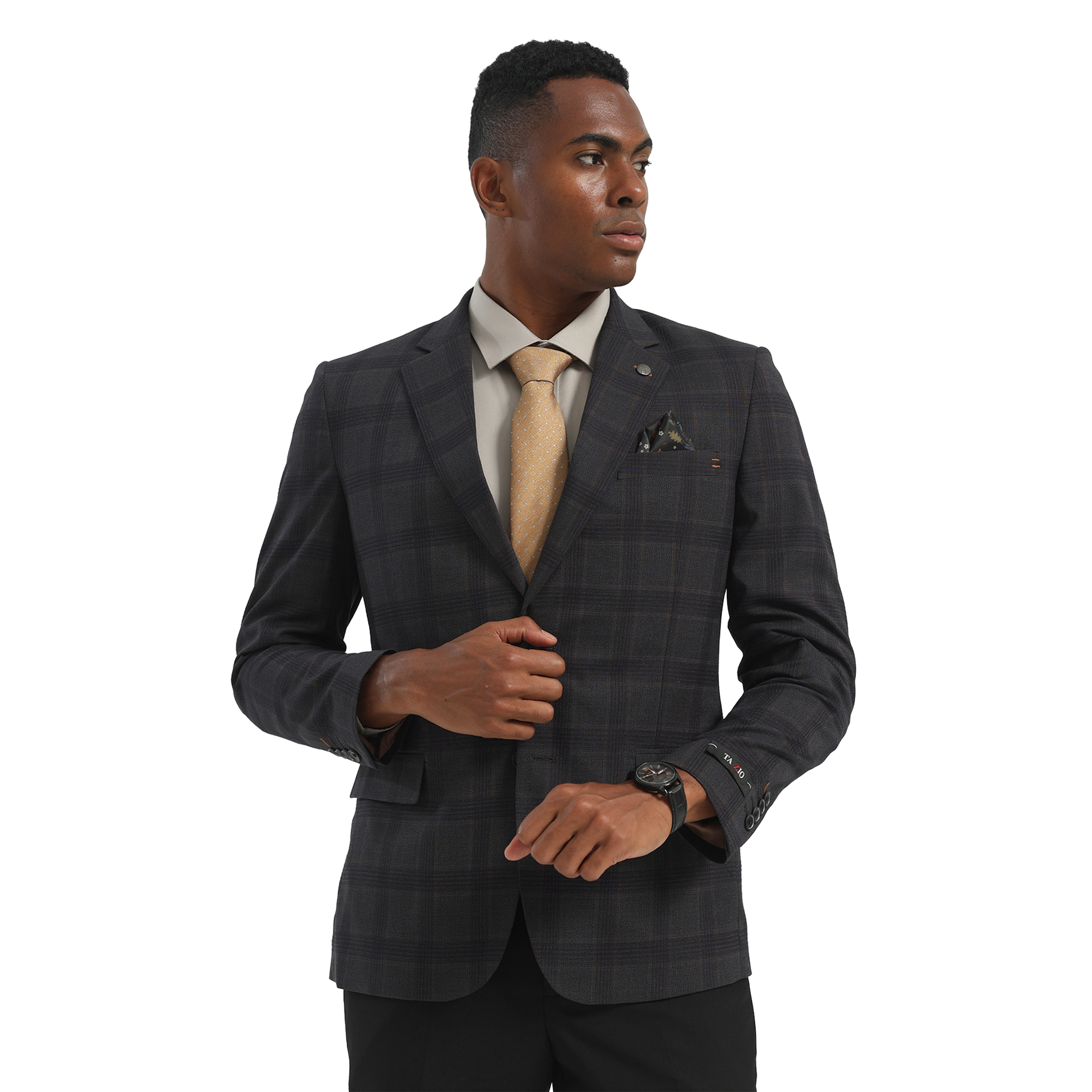 Tazzio Mens Slim Fit Plaid Windowpane Sport Coat, Business and Casual
