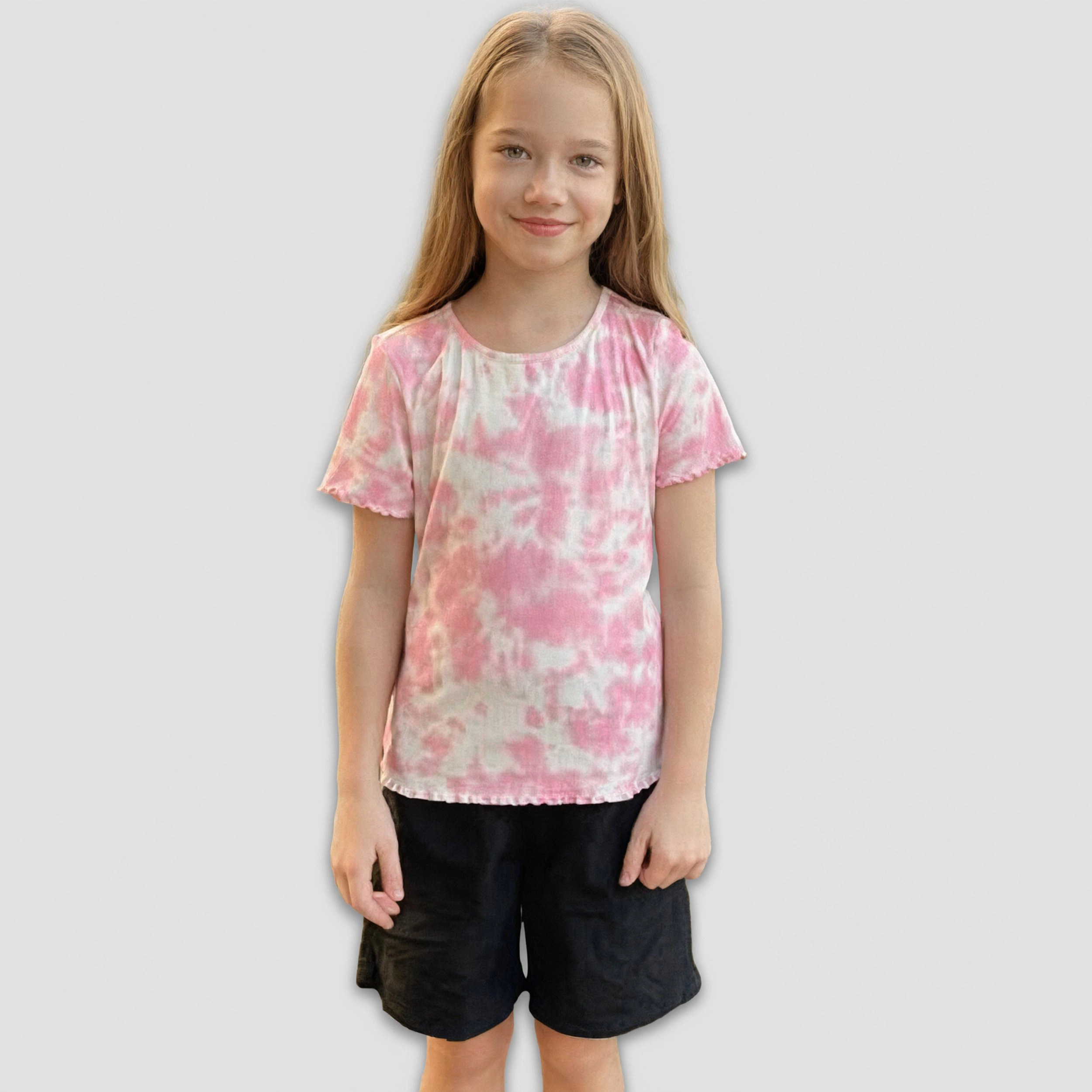Arshiner Girl's Lettuce Trim Short Sleeve Ribbed Knit Crewneck T-Shirt
