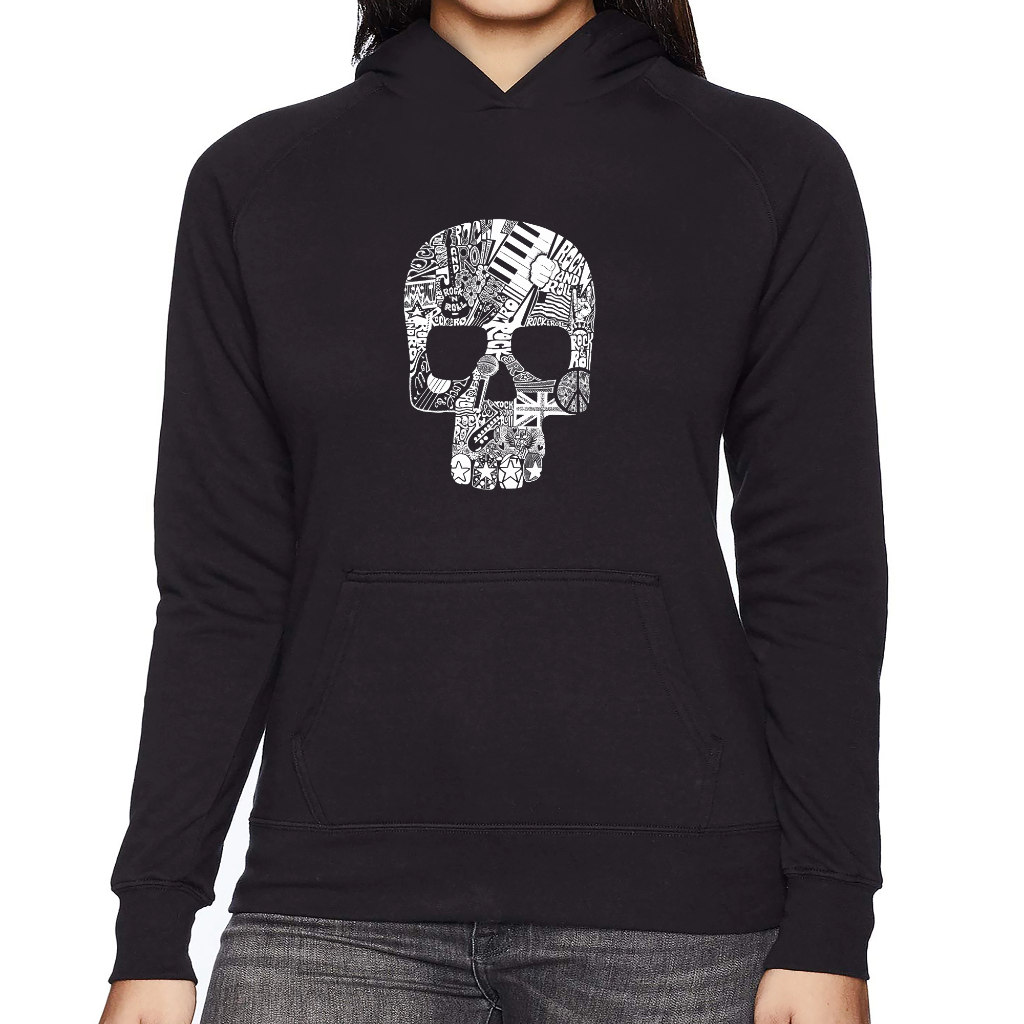LA Pop Art Rock n Roll Skull - Women's Word Hooded Sweatshirt