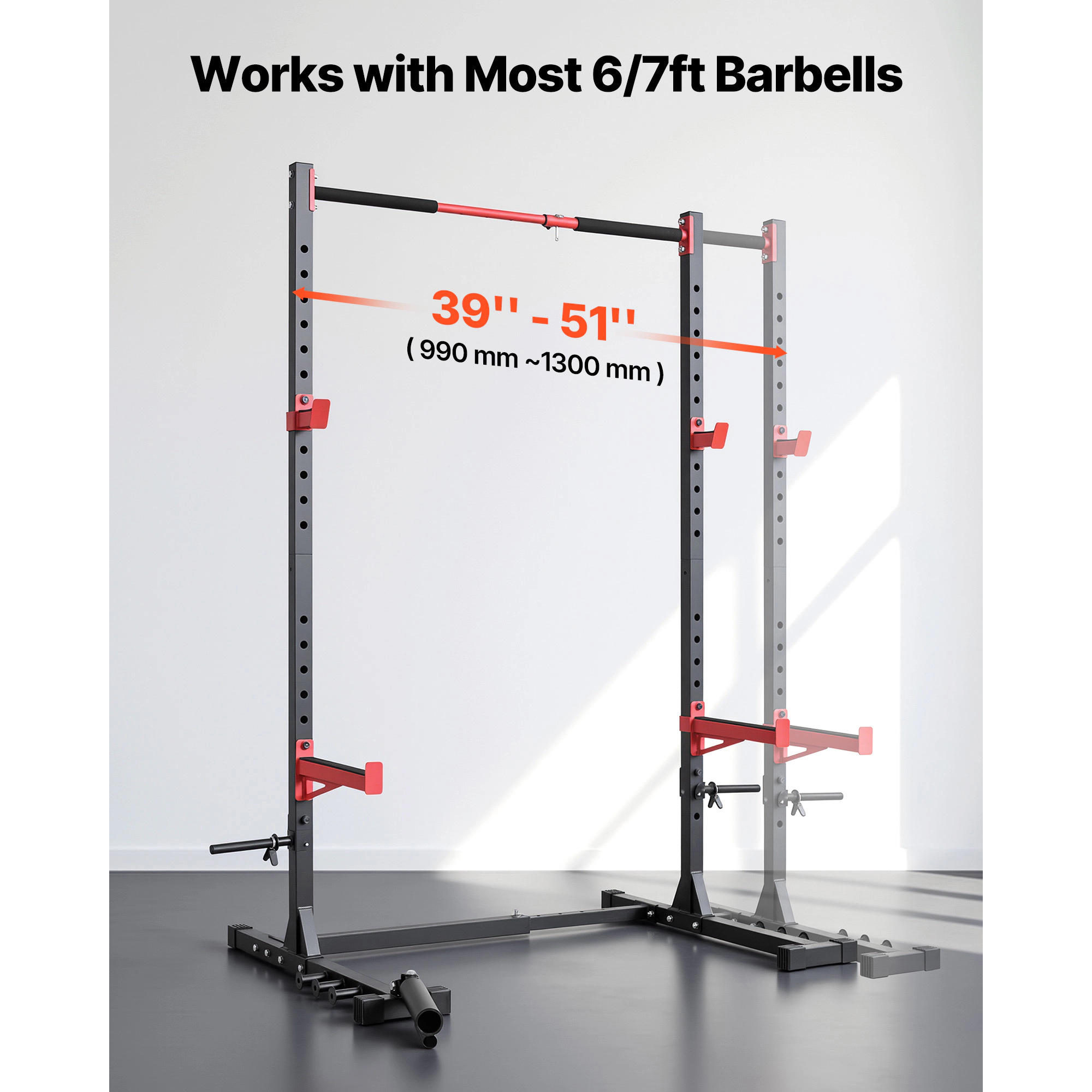 HONGGE Multifunctional Power Cage Squat Rack, 980 lbs Capacity, Width-Adjustable with Landmine & Safety Bars