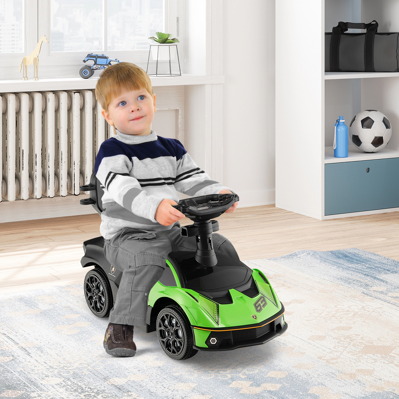 3-in-1 Ride on Push Car Toddlers 1-3 Parent Handle Guardrail Under Seat Storage Baby Walker Stroller 55-lb Capacity