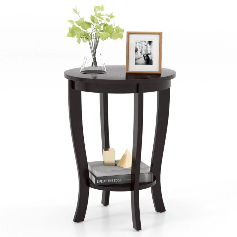 Hivvago Two-Layer Round End Table with Durable Solid Wood Legs