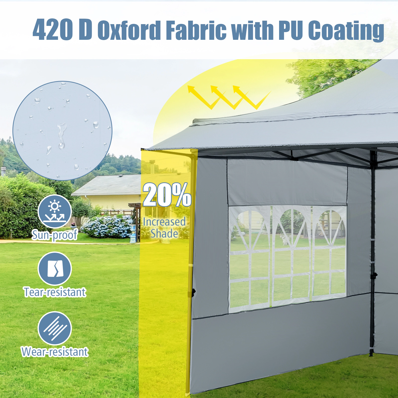 LJG 10 x FT Pop up Canopy Tent with Sidewalls and Awning for Party Picnic Event