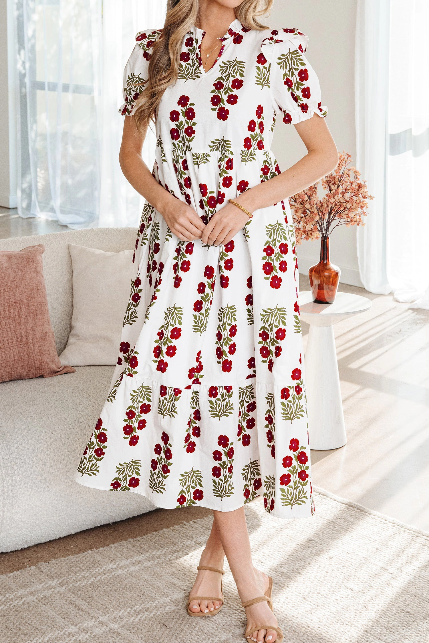 Threaded Pear Women's Promise Sleeve Tiered Maxi Dress