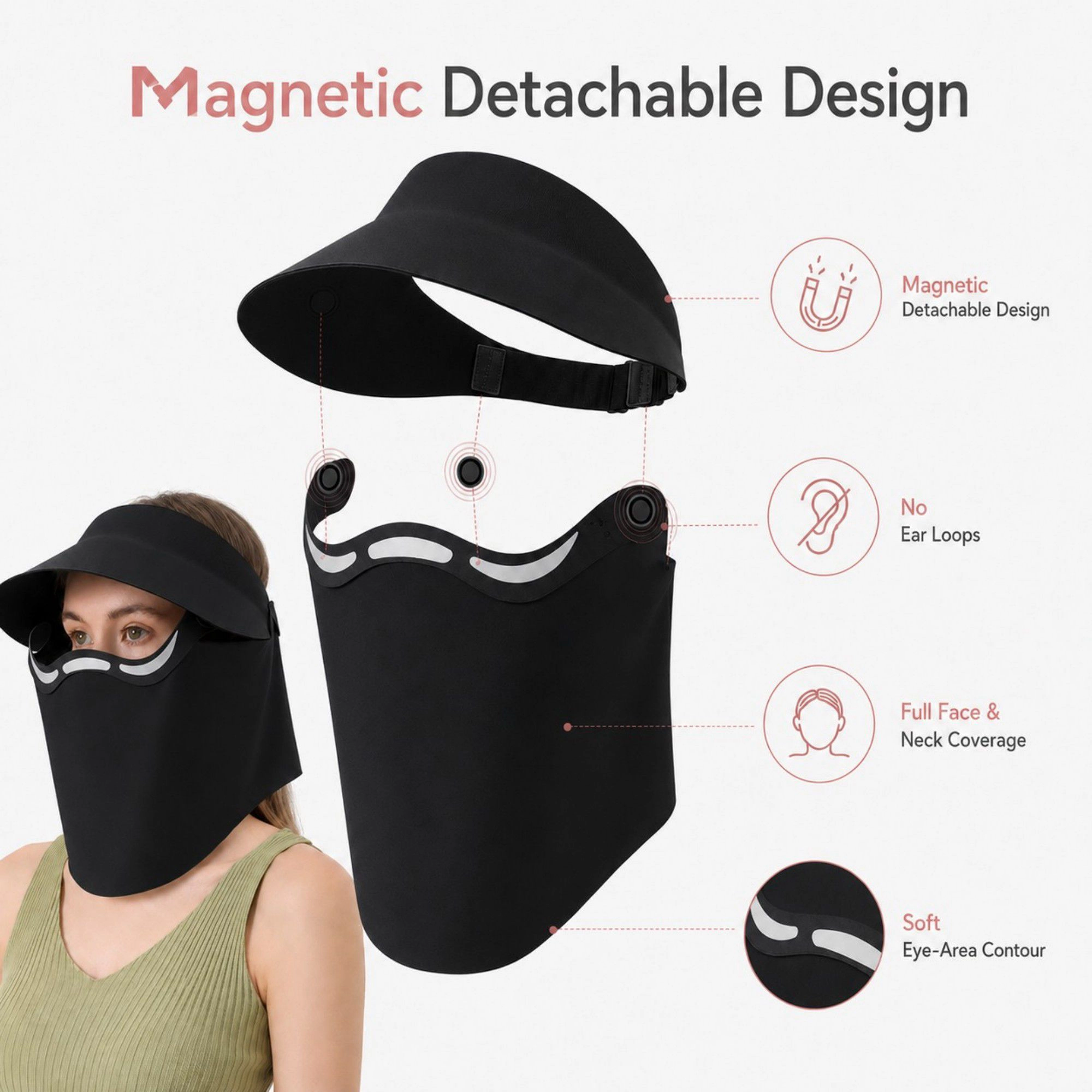 Alilang Women's Magnetic Detachable Face Cover Visor Hat with Wide Brim and Neck Coverage