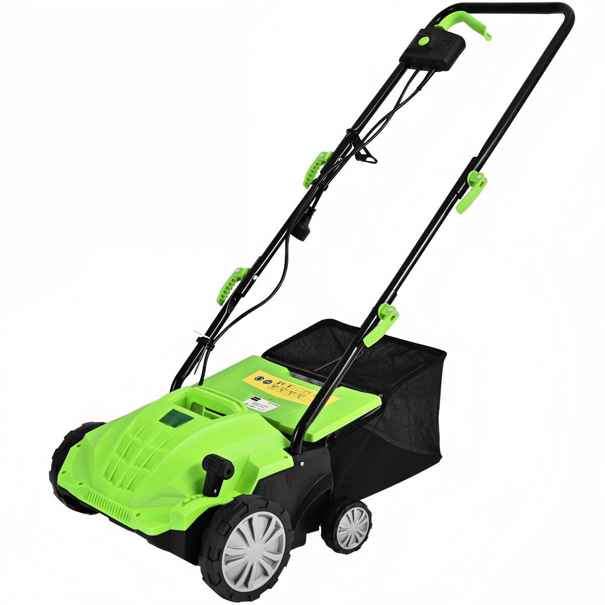 SUGIFT Green 13-in 12-Amp Electric Lawn Dethatcher and Scarifier with 11-gal Bag and Removable Blades