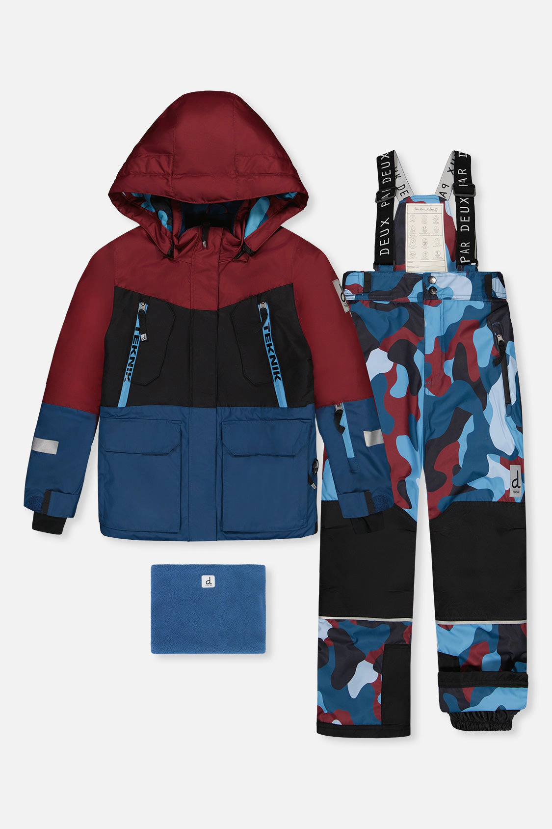 Deux par Boys Two Piece Teknik Camouflage Print Snowsuit with Hooded Jacket and Snow Pants