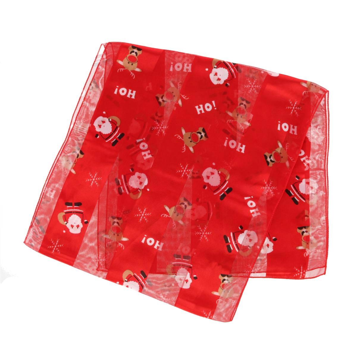 CTM Women's Holiday Santa and Reindeer Lightweight Satin Scarf