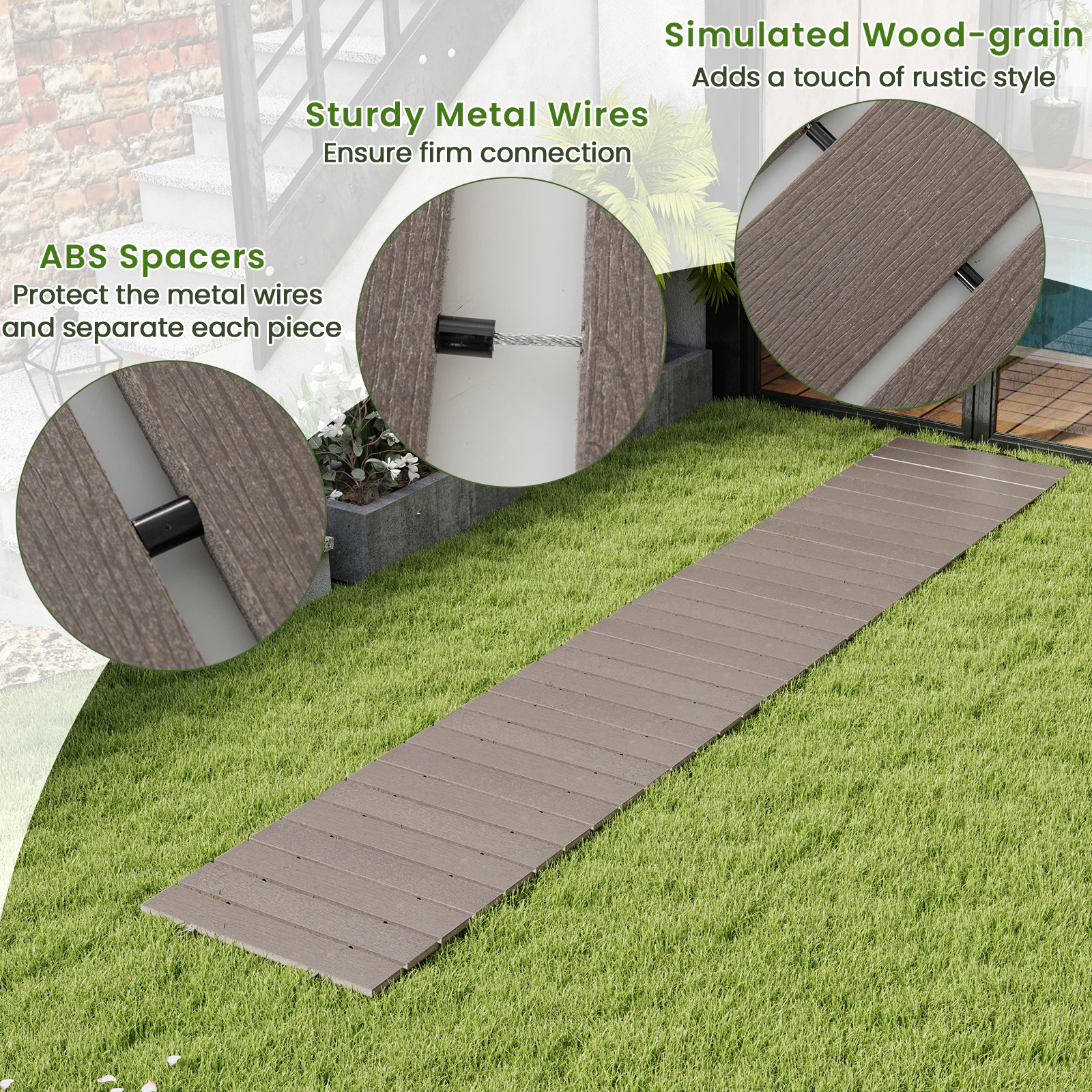 SUGIFT 8-Ft Gray HDPE Roll Up Garden Pathway with 32 Slats and Metal Wire Connection 95-in W 17-in D 0.5-in H
